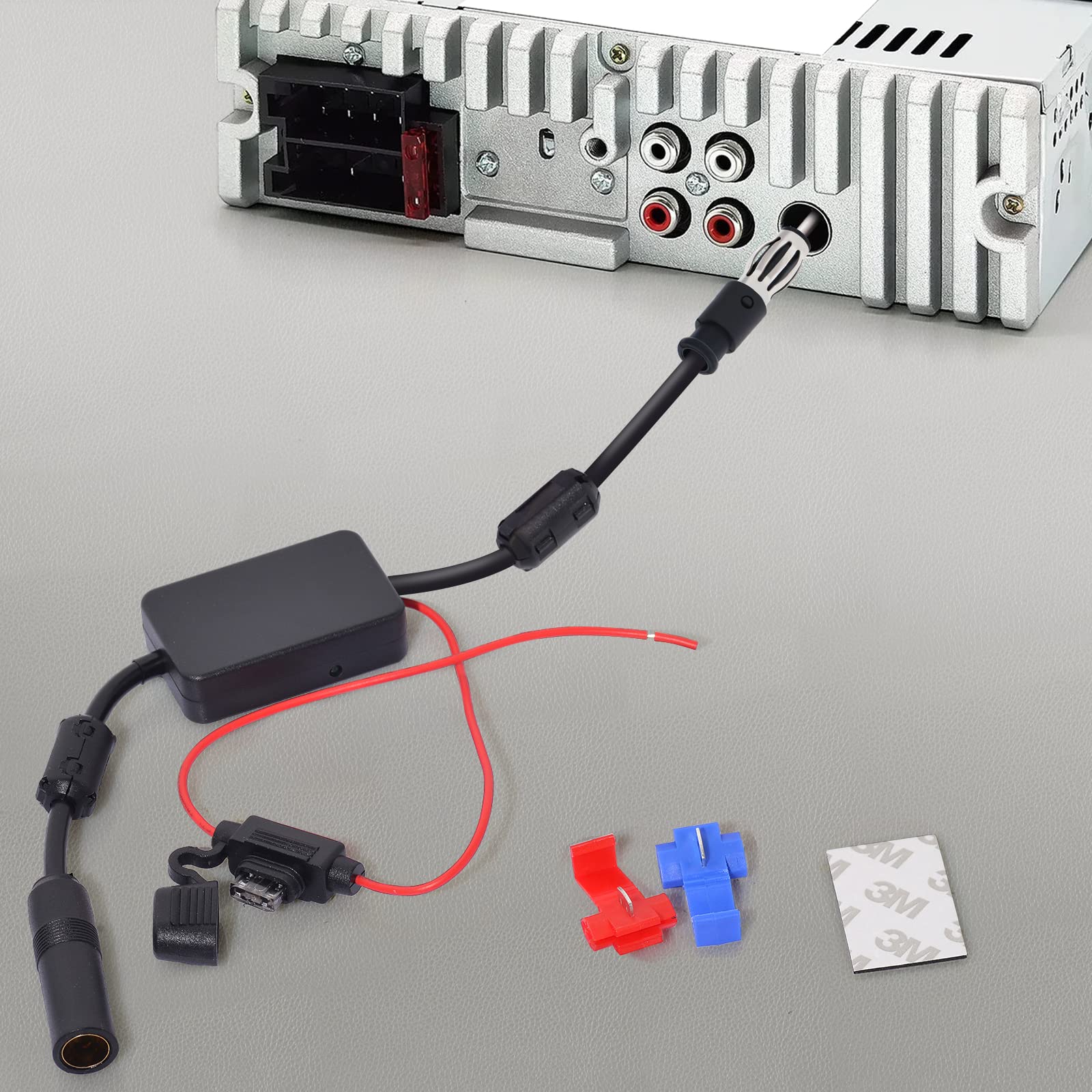 Bingfu Universal Car Stereo Fm Radio Antenna Signal Booster Amplifier Amp,12V Power Supply Din Plug Connector Adapter For Vehicl