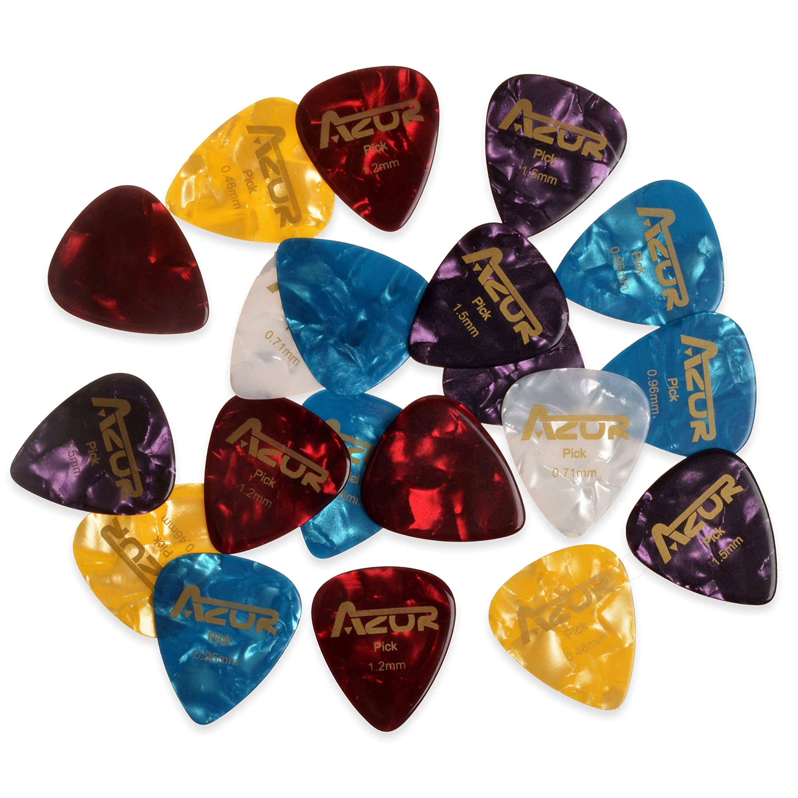 Azor Celluloid Guitar Picks 18 Pack Includes Thin, Medium & Heavy & Extra Heavy For Acoustic Guitar Electric Guitar Ukulele