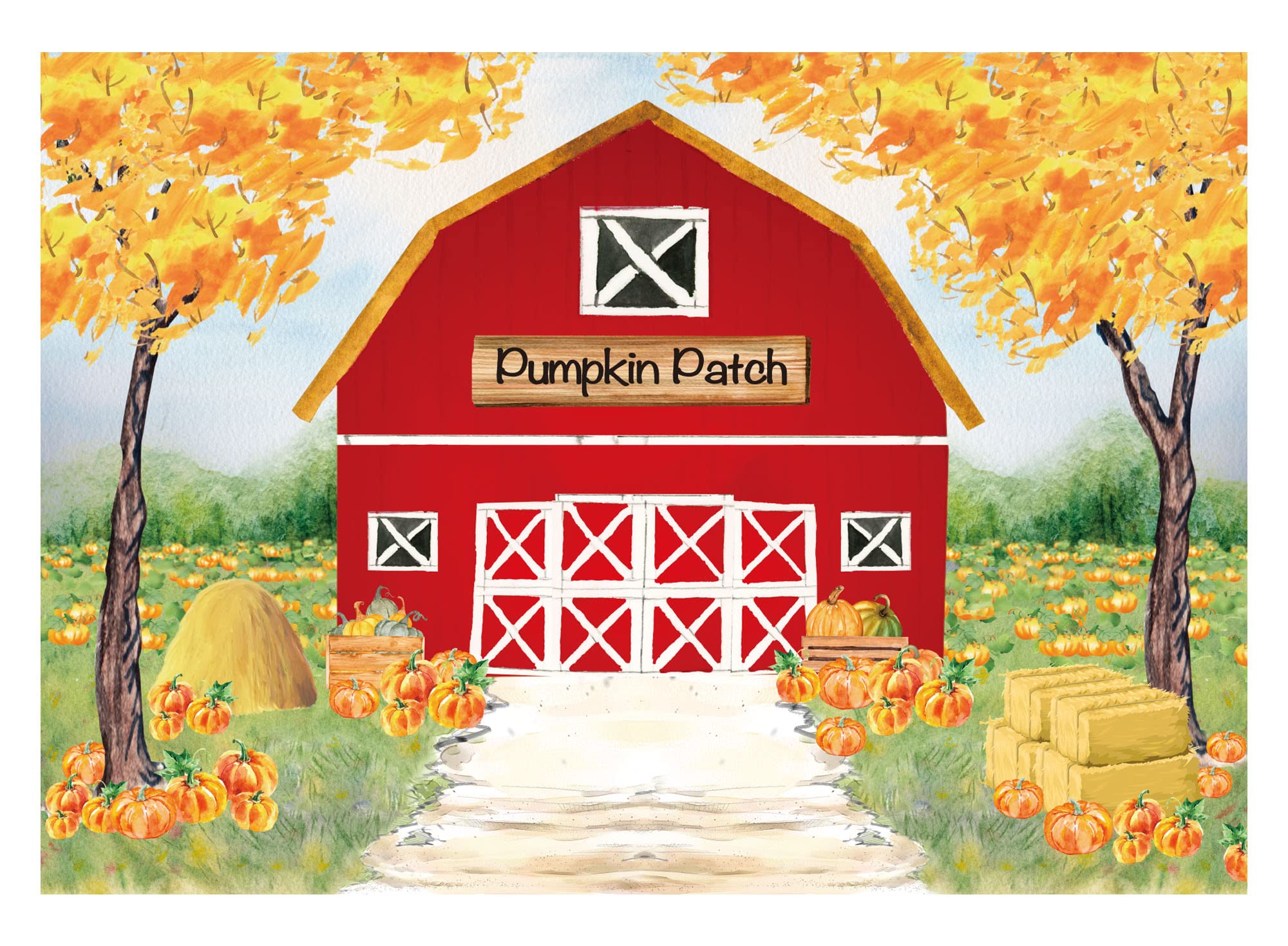 Allenjoy 7X5Ft Fall Red Farm Backdrop For Photography Watercolor Autumn Great Pumpkin Patch Halloween Farmland Newborn Children Birthday Background Decorations Photobooth Banner Photo Studio Props