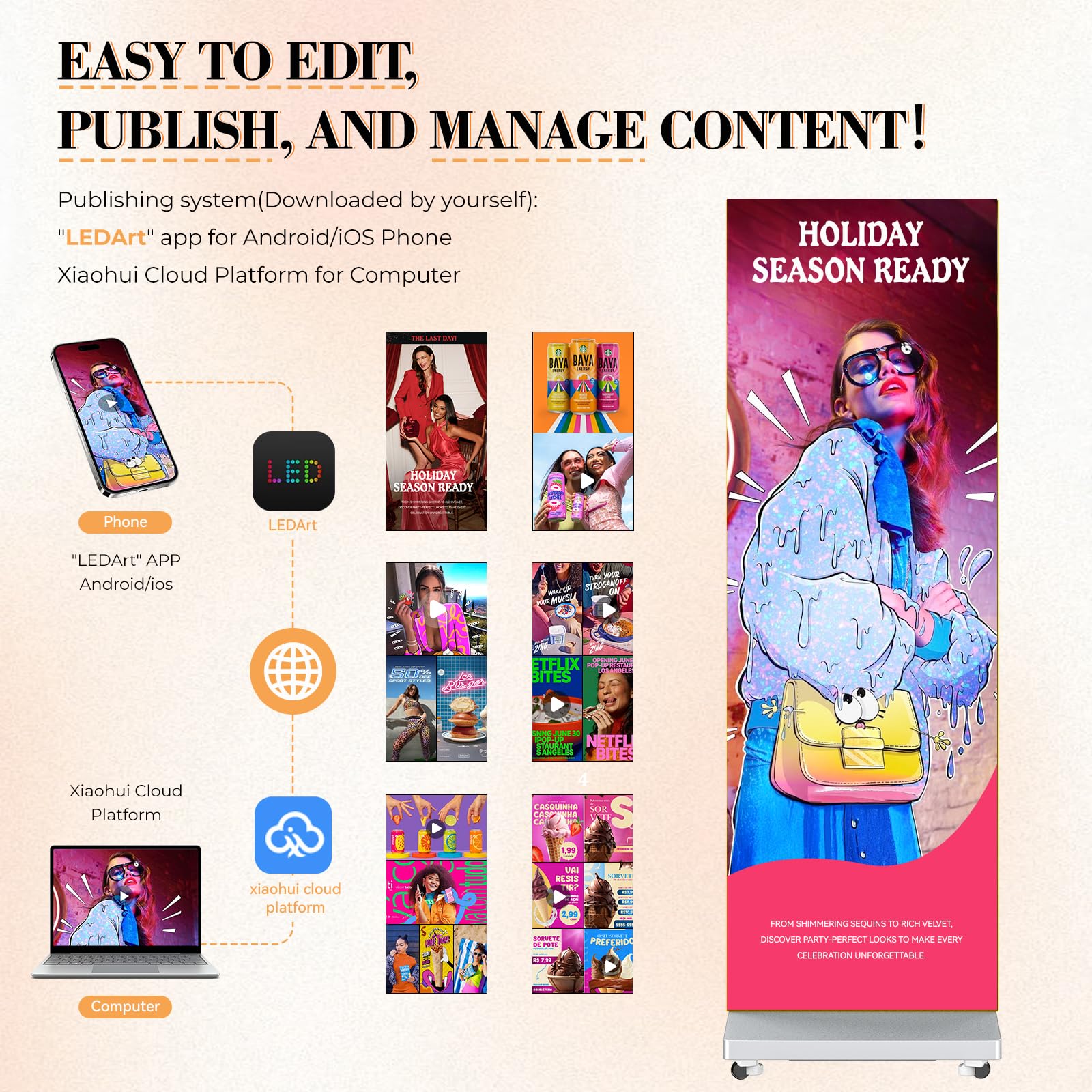 80'' P1.86 Spliceable Led Digital Signage Display With Flight Case, Foldable Led Poster Screen With Publishing System, Advertisi