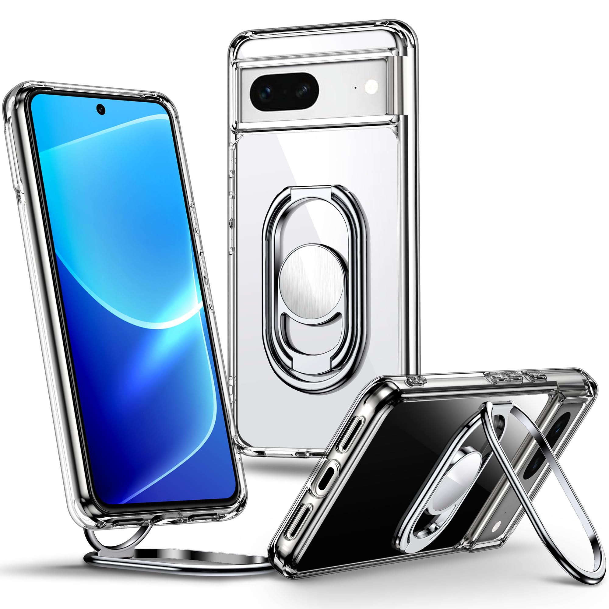 Shields Up for Google Pixel 7 Case with Stand, Pixel 7 Case Clear with Double Ring Holder [Adjustable & Foldable] Shockproof Pro