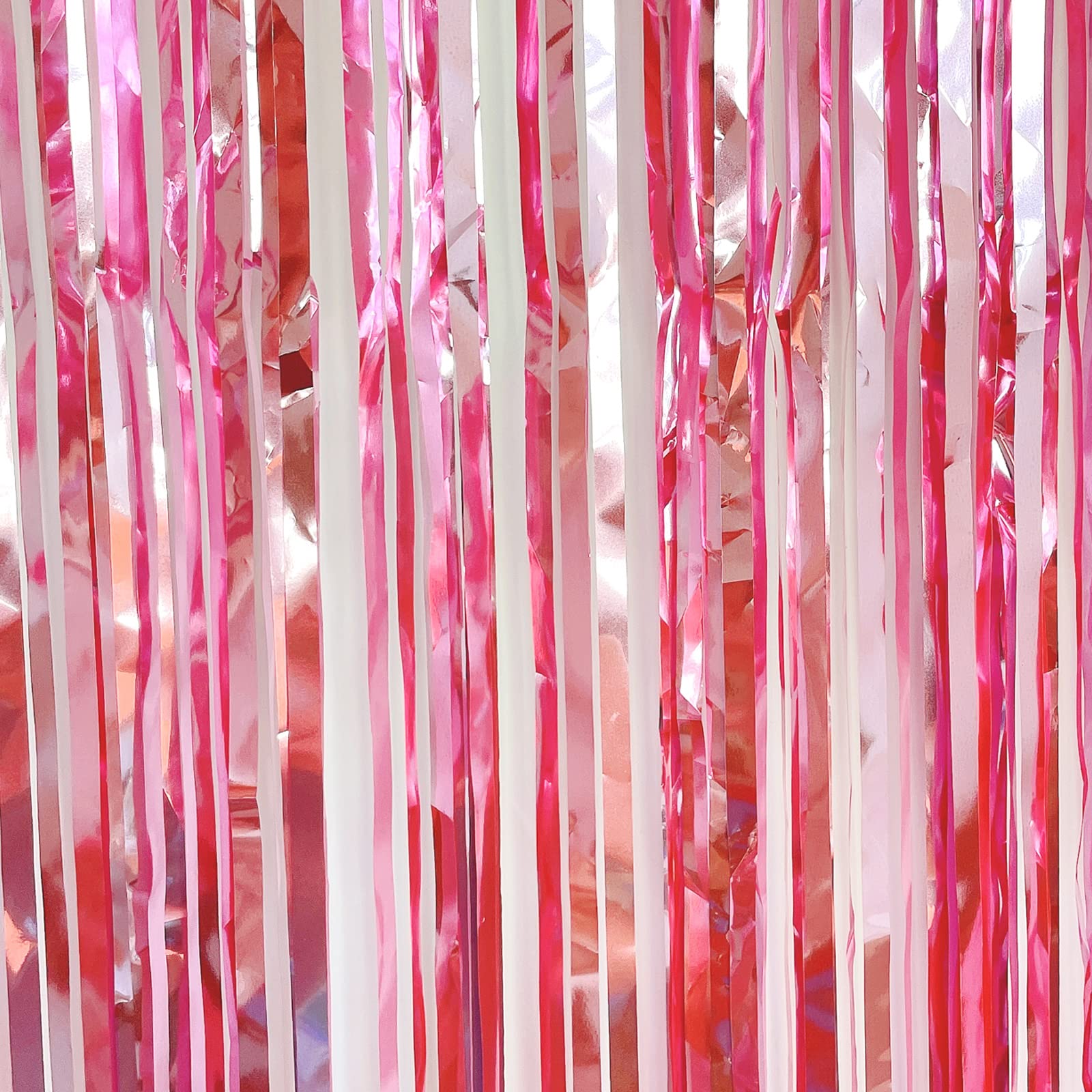 Chrorine 2Pcs 3Ft X 8.3Ft Pink Tinsel Foil Fringe Curtains Streamers Backdrop For Pink Party Birthday Wedding Bachelorette Baby