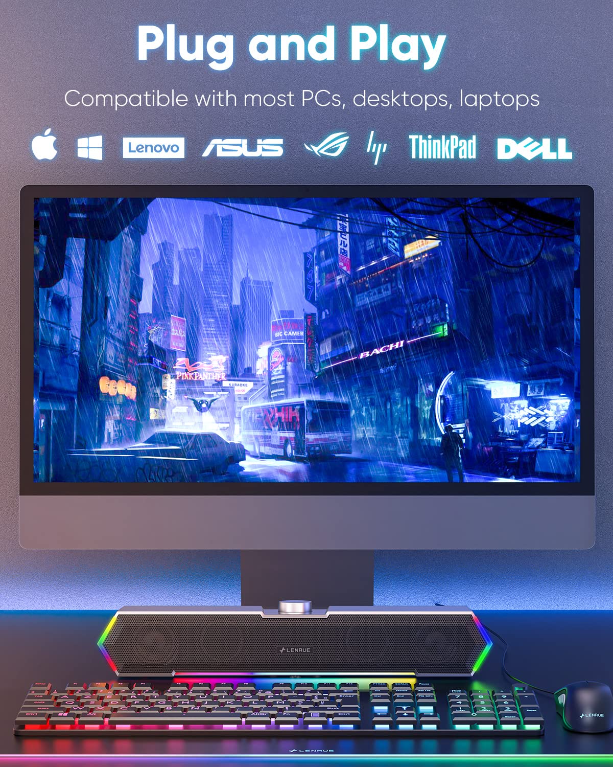 Lenrue G11 Computer Speakers For Desktop, Touch Lights Pc Speakers With Surge Clear Sound, Usb C/Usb Powered For Computer Deskto