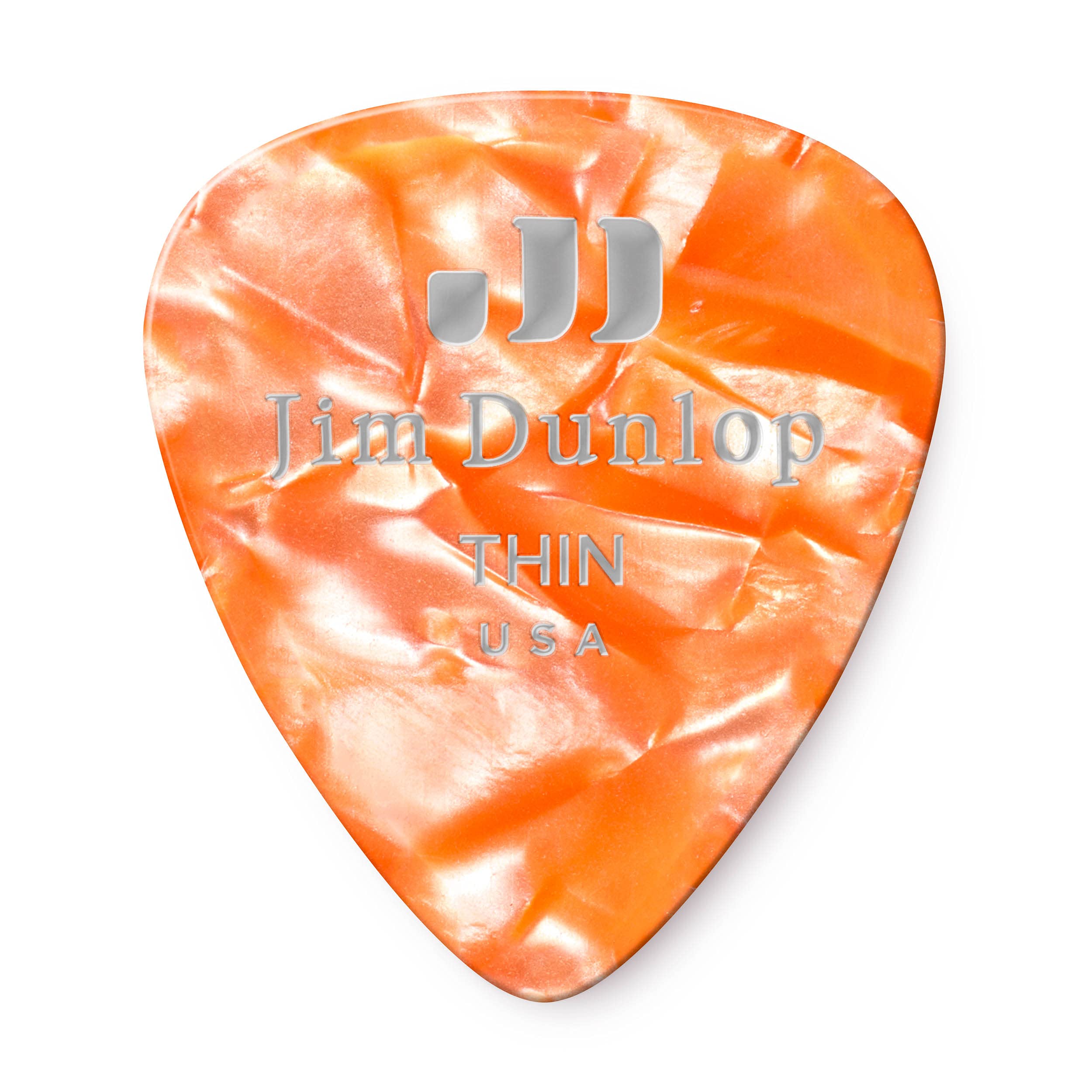 Dunlop 483R08TH Genuine Celluloid, Orange Pearloid, Thin, 12/Players Pack