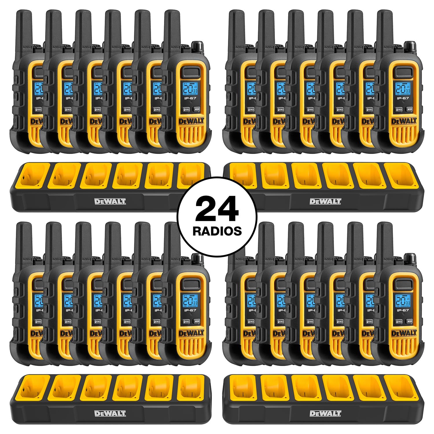 Dewalt Dxfrs300 1 Watt Heavy Duty Walkie Talkies   Waterproof, Shock Resistant, Long Range & Rechargeable Two Way Radio With Vox (24 Pack W/ 4X Gang Chargers) (4Dxfrs300 Bch6)