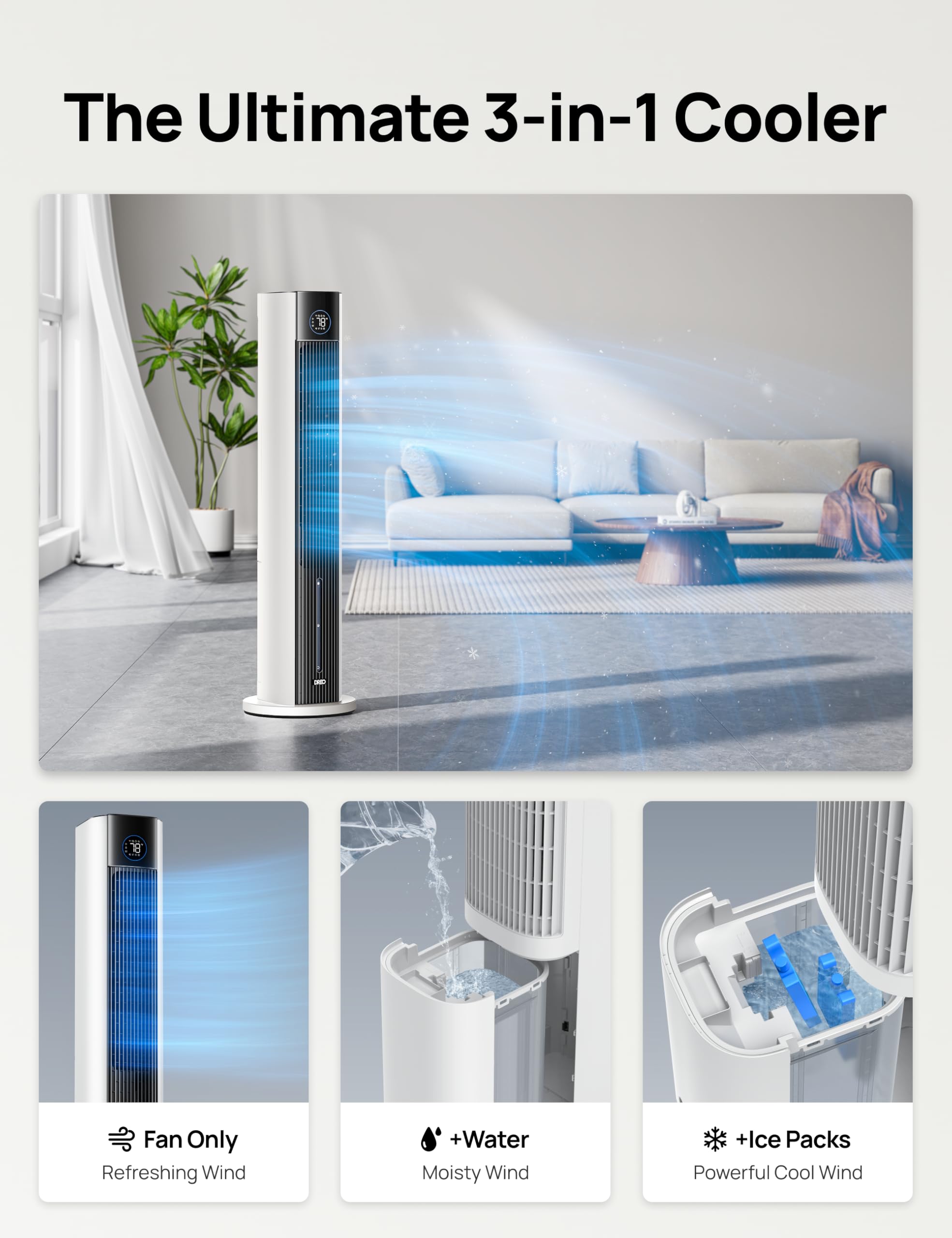 Dreo Evaporative Air Swamp Cooler, 43'' Cooling Fans That Blow Cold Air 2025 Upgraded, 85 Oscillating Floor Fan For Bedroom, Eas