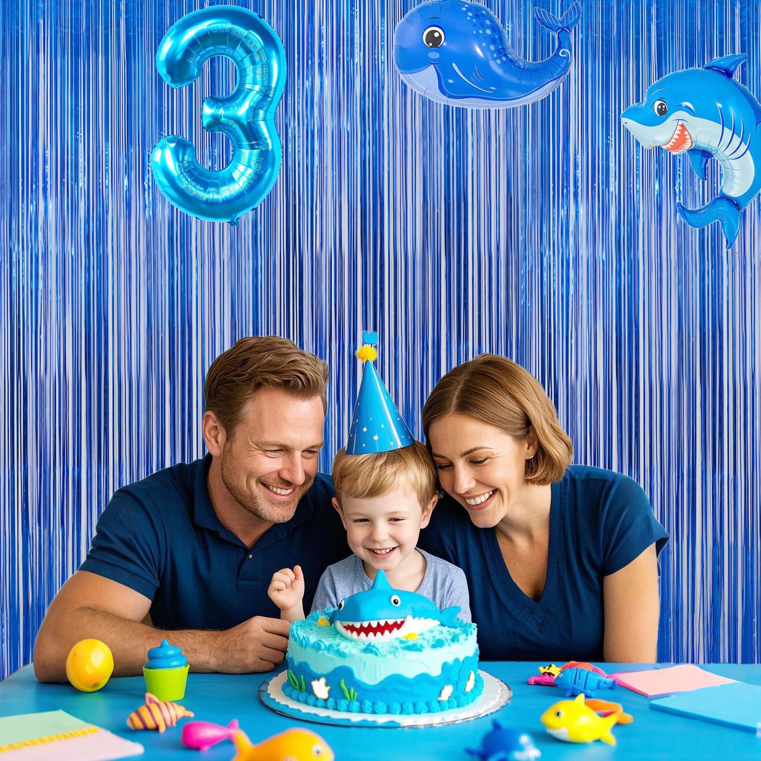 2 Pack Blue Door Streamers Party Decorations 3.3Ft X 6.6Ft,Blue Tinsel Foil Fringe Streamers Backdrop For Birthday,Graduation,Oc