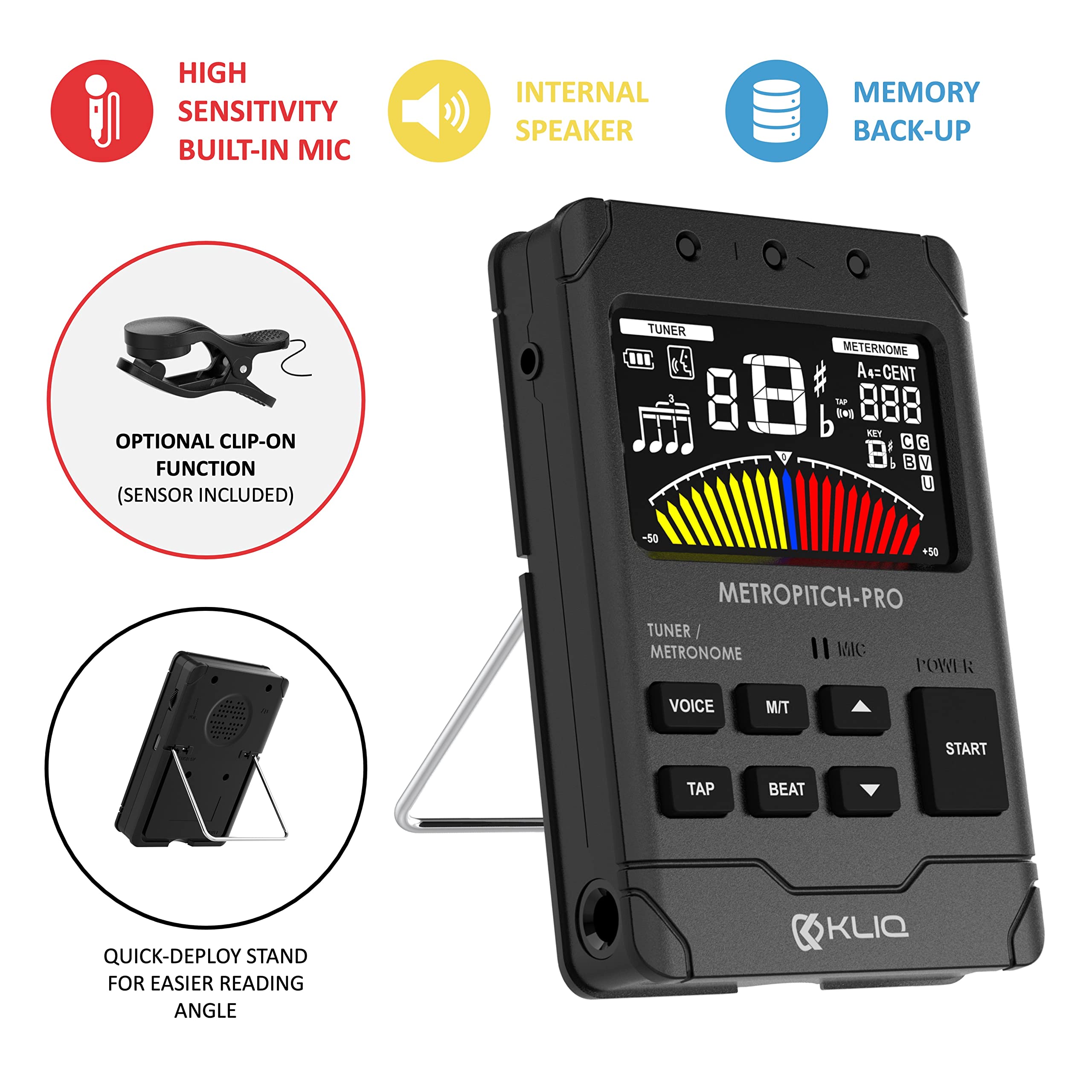 Kliq Metropitch Pro   Rechargeable Metronome Tuner For All Instruments   With Guitar, Bass, Violin, Ukulele, And Chromatic Tunin