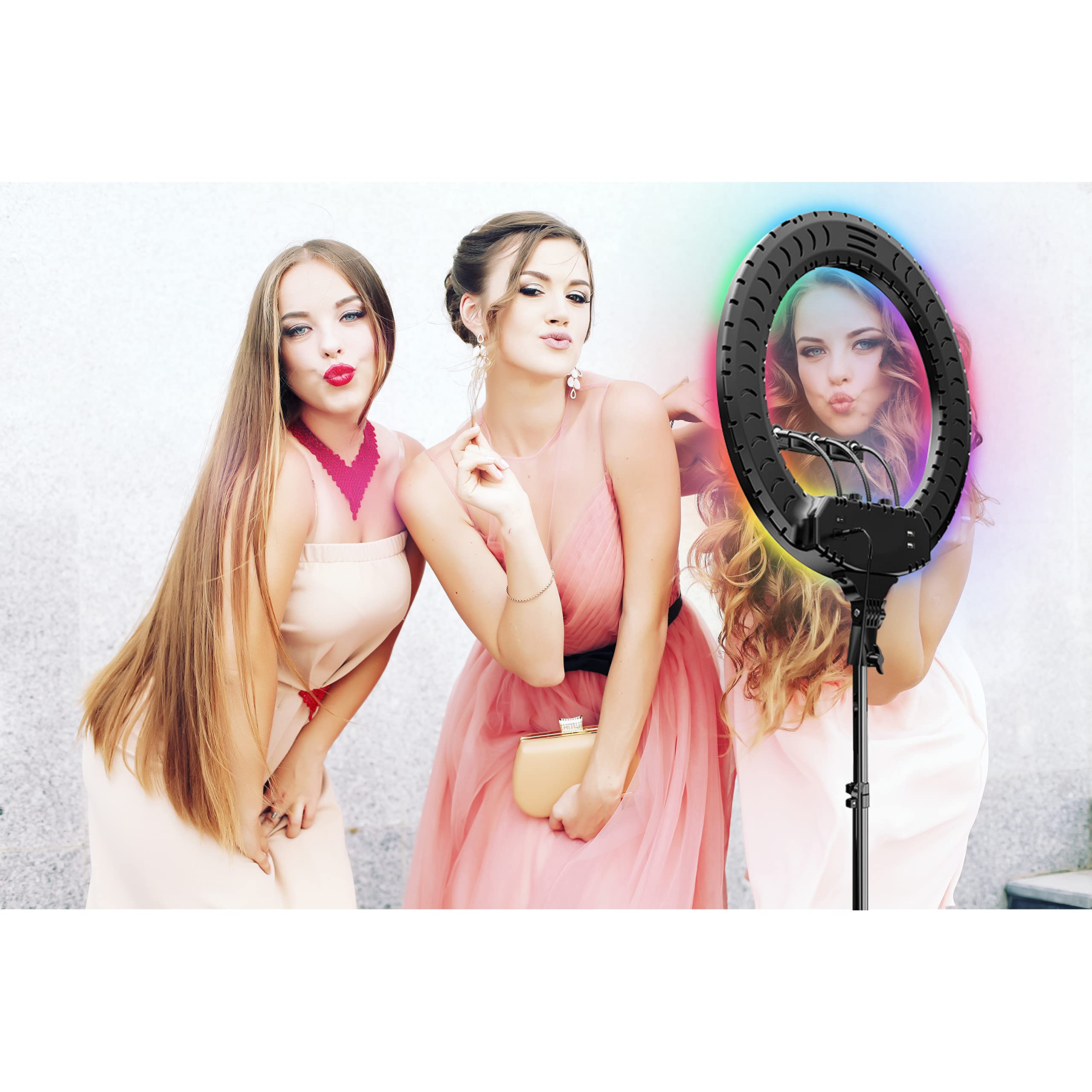 Supersonic Sc 3830Rgb 18 Inch Ring Light With Rgb, Tripod Stand, 3 Phone/Device Holders, 3 Lighting Modes, 400 Led Bulbs, 18 Rgb