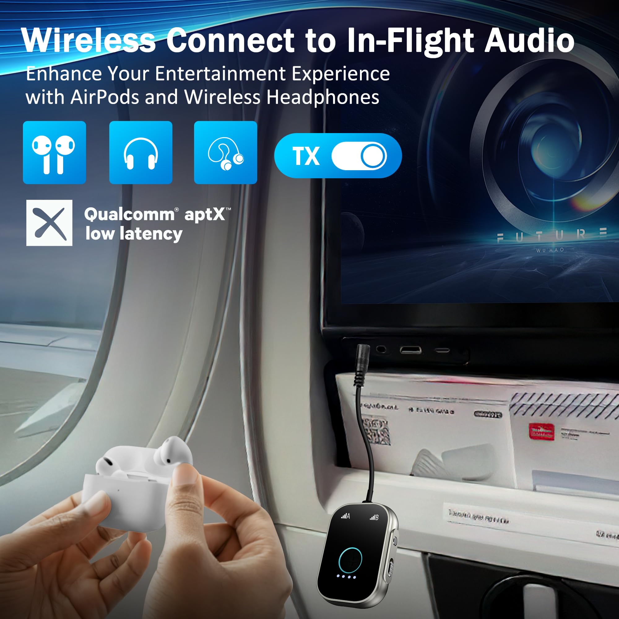 Swiitech Bluetooth Transmitter Receiver For Tv, 2 In 1 Bluetooth 5.3 Adapter For Airplane, Gym Equipment, Cars, For Up To Two Wi