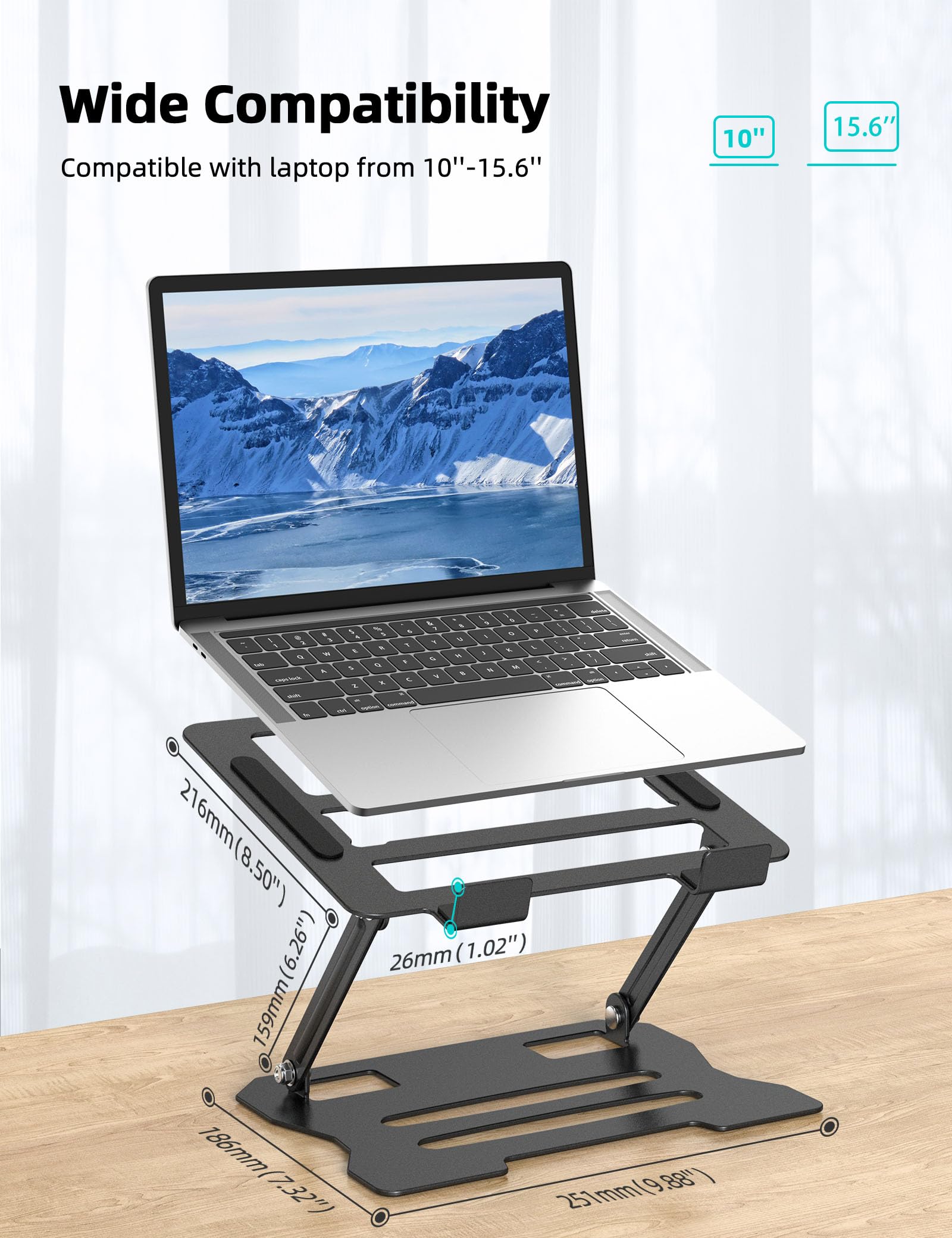 Klsniur Laptop Tablet Stand, Universal Adjustable Carbon Steel Laptop Computer Stand, Ergonomic Foldable Portable Desktop Tray Cooling Holder Compatible With 10'' 15.6'' Devices (Black)