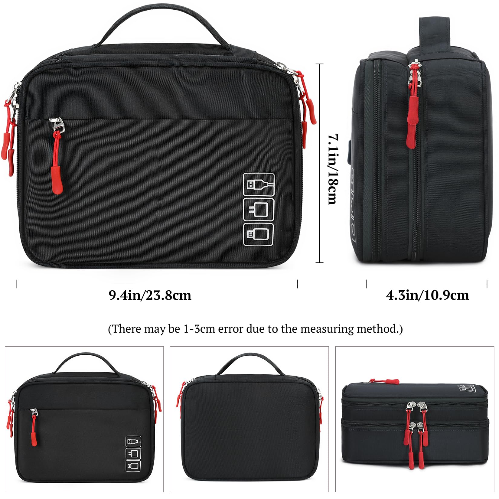 Mirlewaiy Travel Charger Cable Organizer Portable Electronics Accessories Carrying Bag Waterproof Cord Storage Case Double Layer