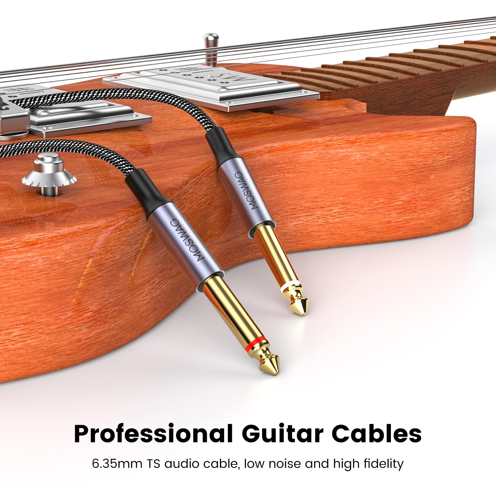 Moswag 1/4 Inch Trs Instrument Cable 32.8Ft/10M 1/4 Inch To 1/4 Inch Ts Male To Male Plug Mono Audio Cord For Bass Guitar, Elect