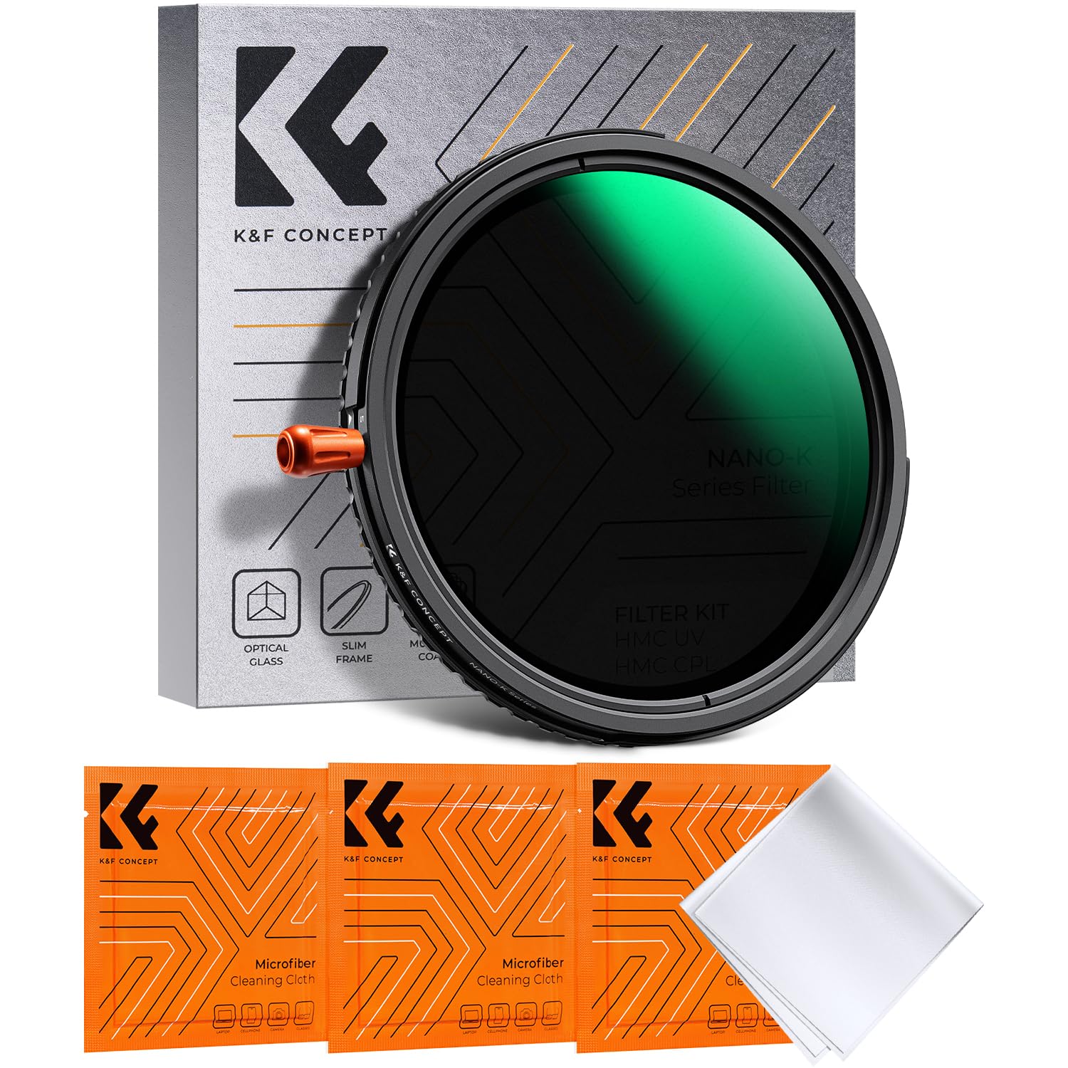 K&F CONCEPT 37mm Black Diffusion Mist Effect 1/4 & Variable ND2-32(1-5 Stops) & Circular Polarizing Filter CPL-in 1 Lens Filter 