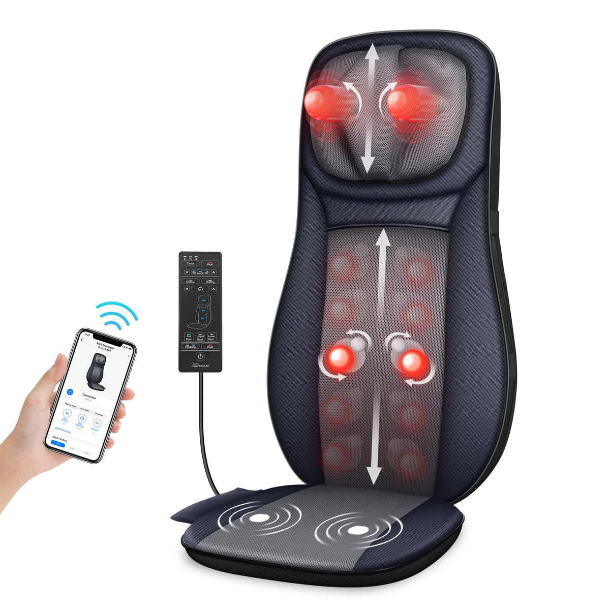 Snailax Shiatsu Neck Back Massager With Heat, App Control, Full Body Massage Chair Pad With Adjustable Height, Deep Kneading & R