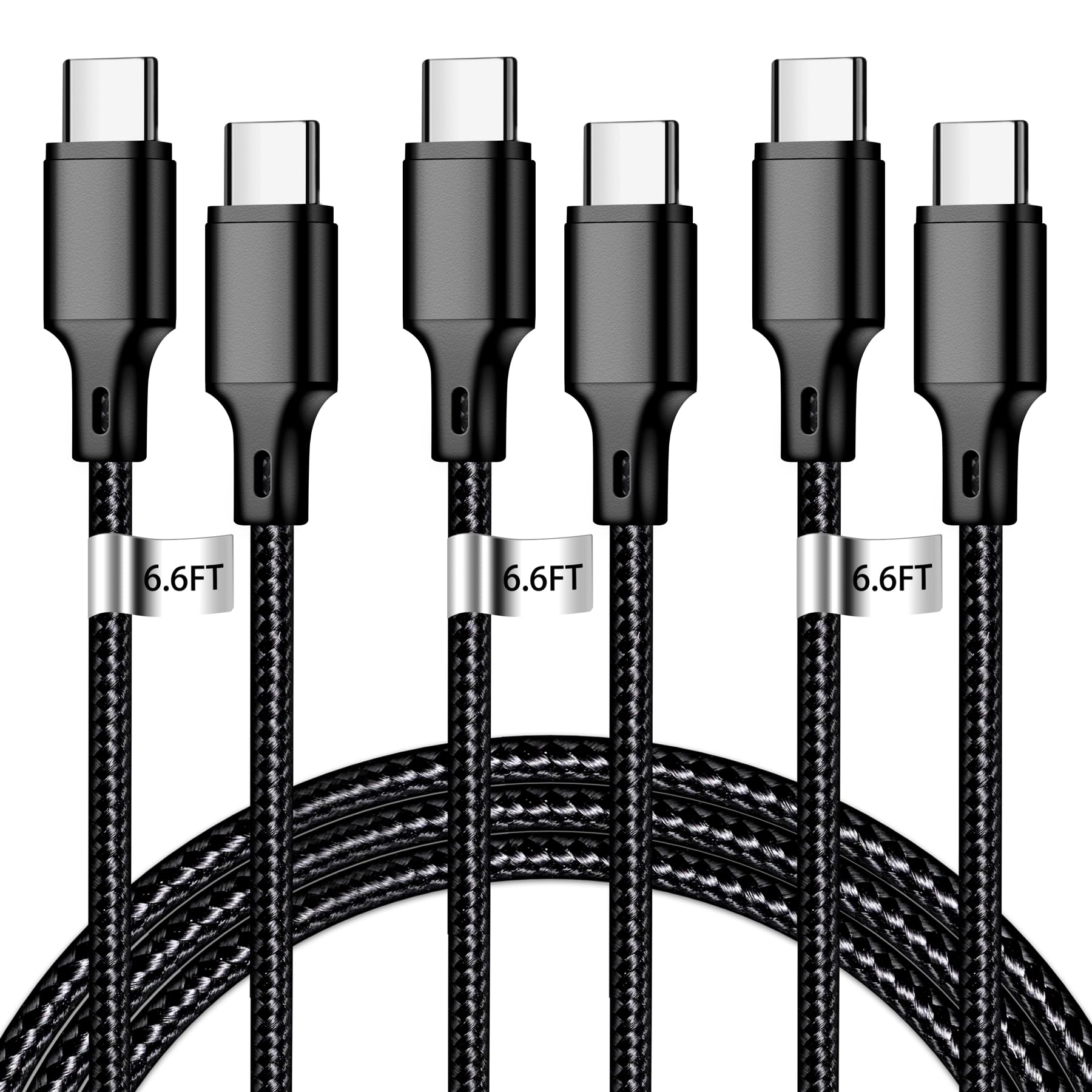 cugunu USB C to USB C Charging Cable, Nylon Braided 3Pack 60W 6.6FT Type C Fast Charging Cord Compatible for iPhone 15 16/Pro/Pr