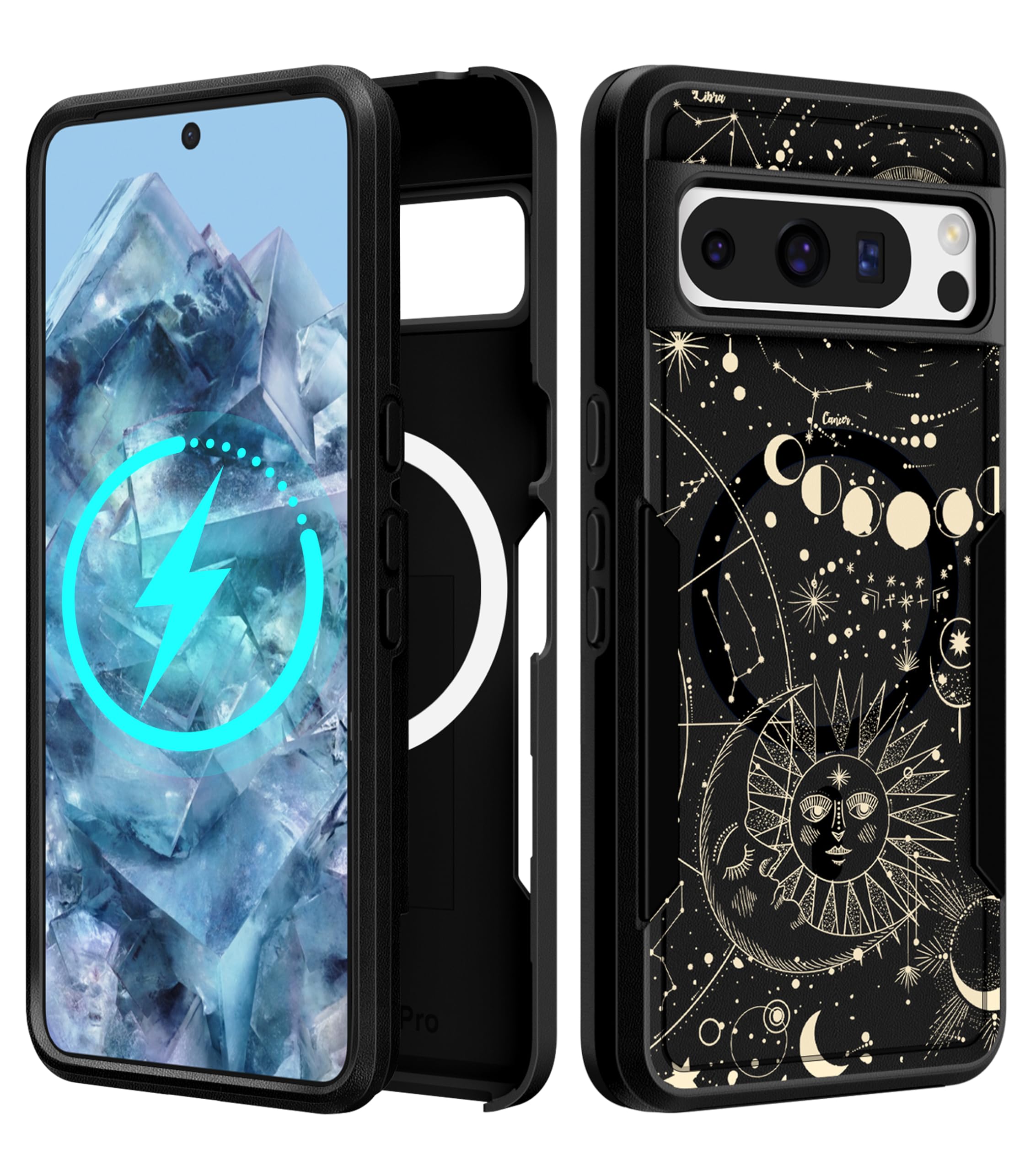 LISEVO for Google Pixel 8 Pro Case - Compatible with MagSafe Women Girls Cute Magnetic Protective Cover Girly Aesthetic Sun Moon