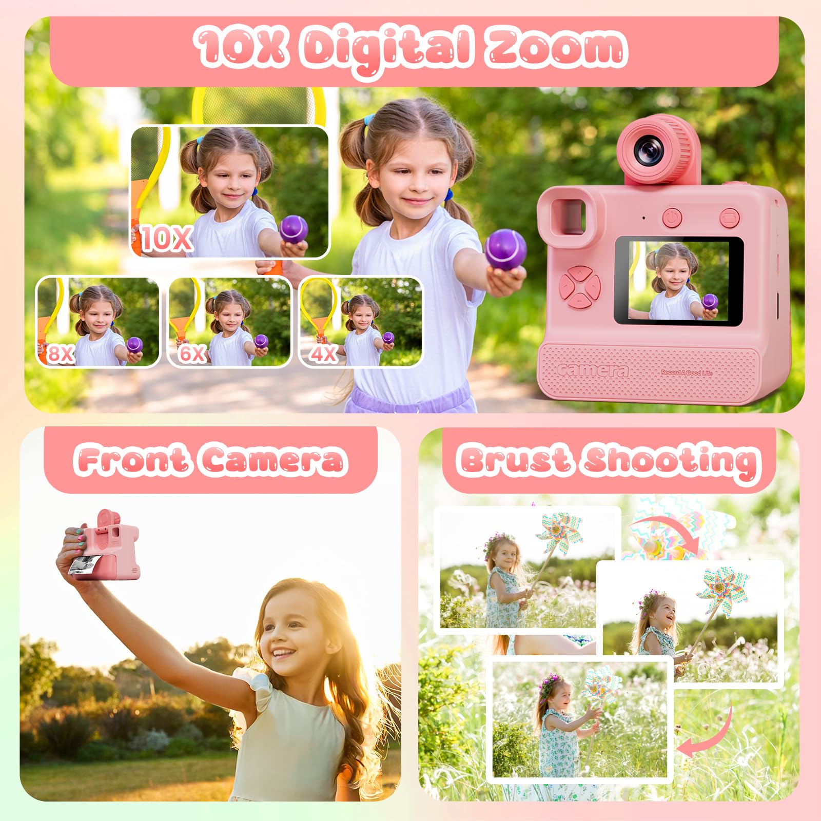 Instant Print Camera For Kids, 1080P Kids Instant Cameras,Hd Selfie Digital Video Cameras Toddler 3 Rolls Print Paper & 32G Card