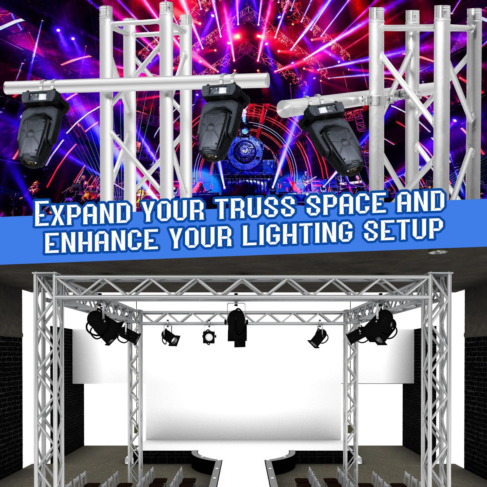 Yaocom 2 Pcs 40 Inch Truss Mounting Pole Extension Pole For Mounting Stage Lighting Aluminum Truss Tube With Dual Clamp For Pro