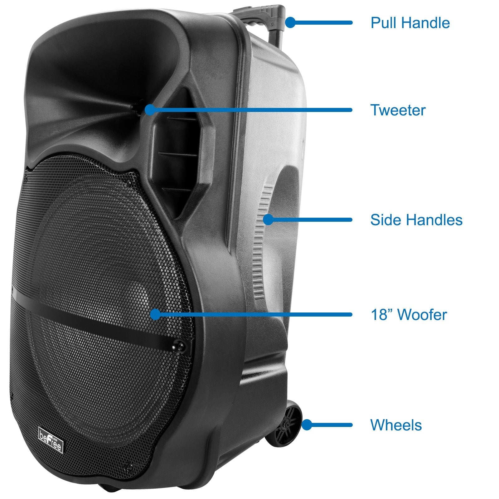 Befree Sound 18 Inch Bt Portable Rechargeable Party Speaker With Sound Reactive Led Party Lights, Usb/Sd, Microphone/Guitar Inpu