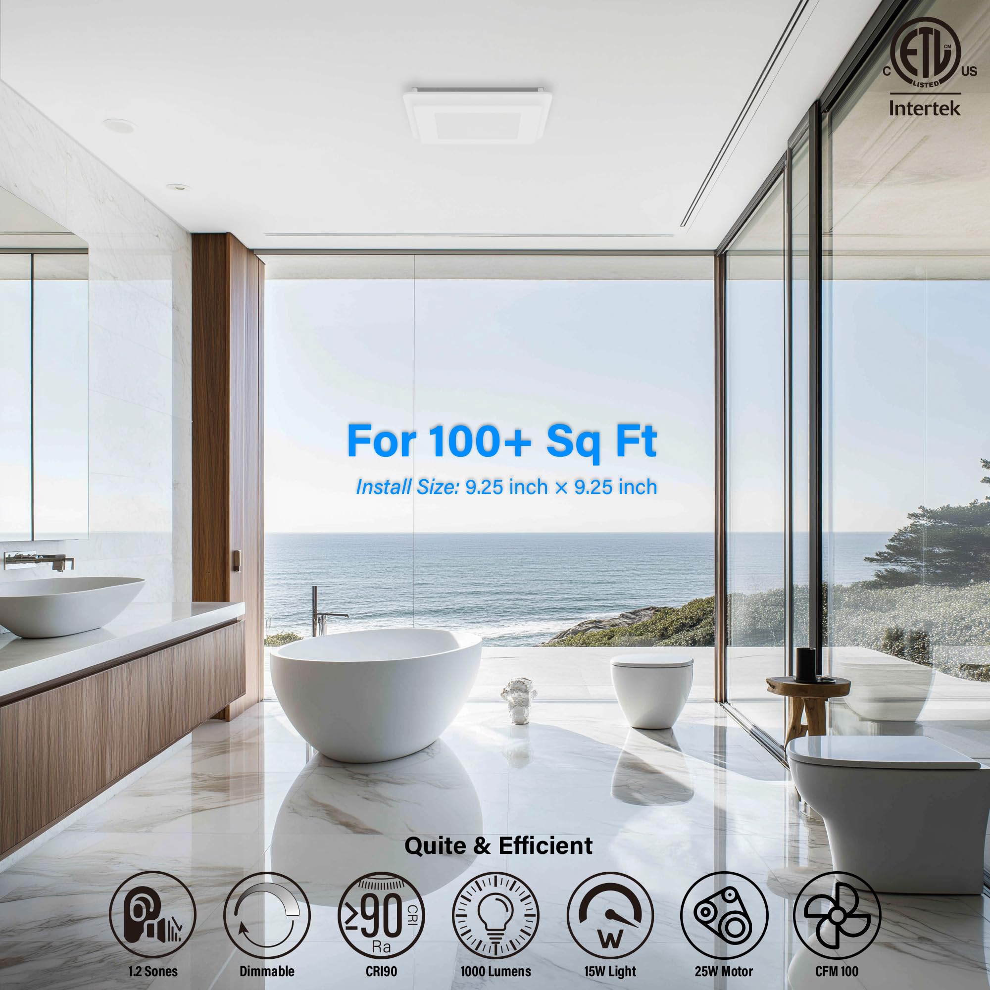 Jullison 2 In 1 Bath Fan With Led Light, 25W Ceiling Mount Ventilation Fan And Light Combo For Bathroom And Home, 100Cfm, 120V,