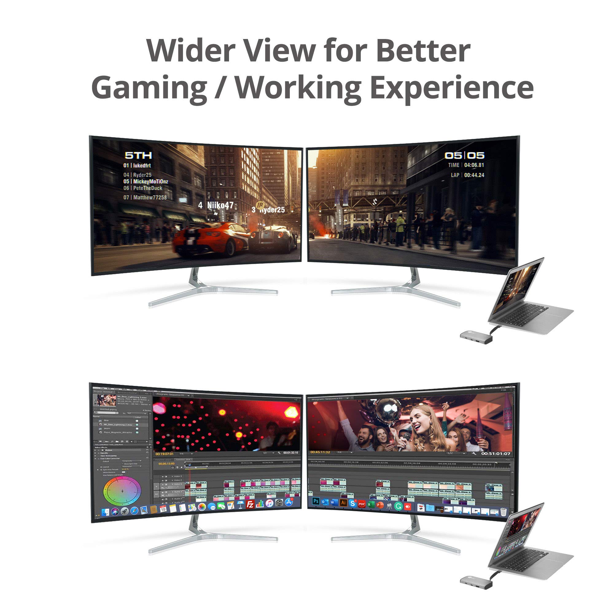 Siig Usb-C To Mini Displayport & Hdmi Vxp Adapter With Pd 3.0, 100W Pd, Combine Two Monitor To One 3840X1080 Video Wall, Compati