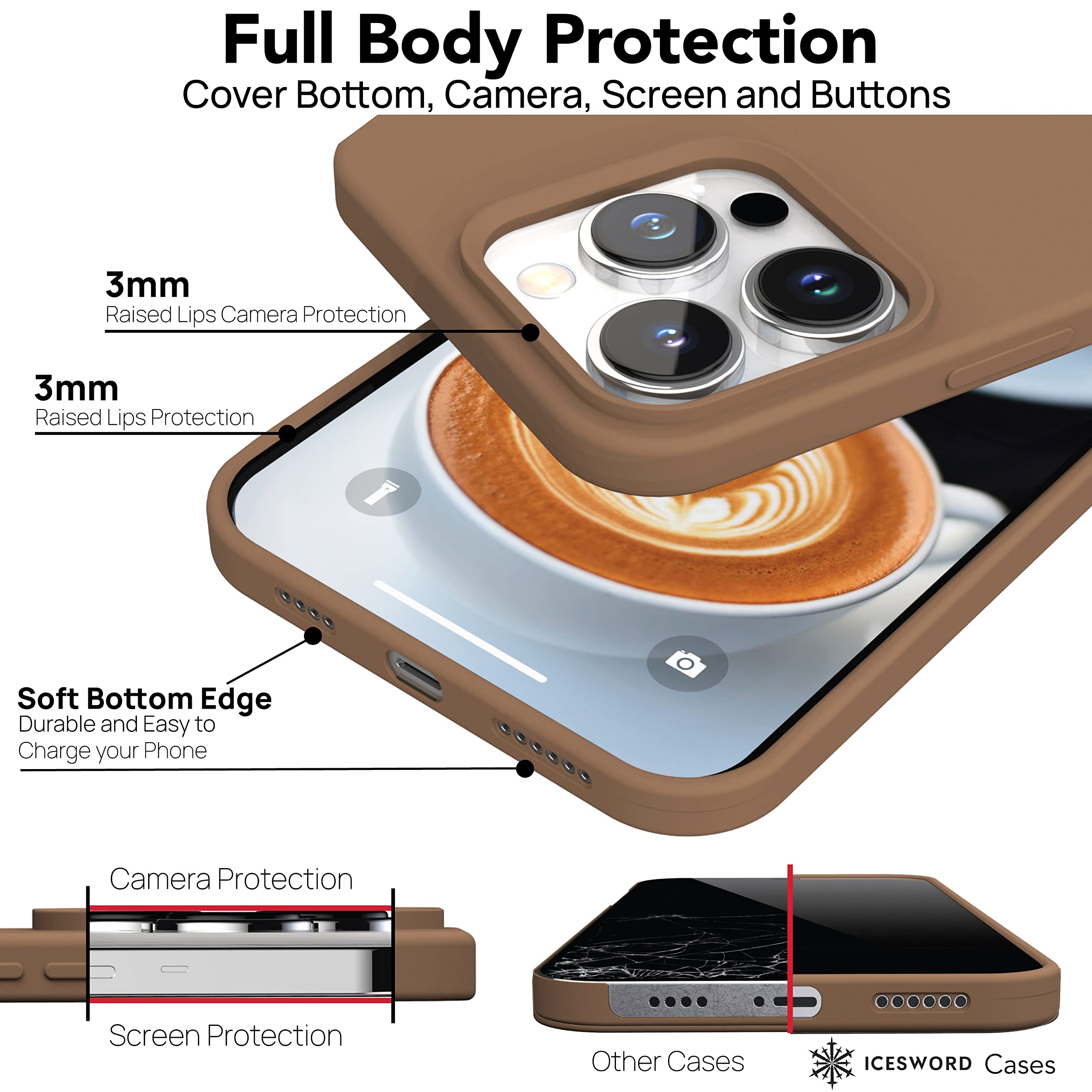IceSword iPhone 13 Pro Max Slim Drop Protective Liquid Silicone Phone Case Coffee