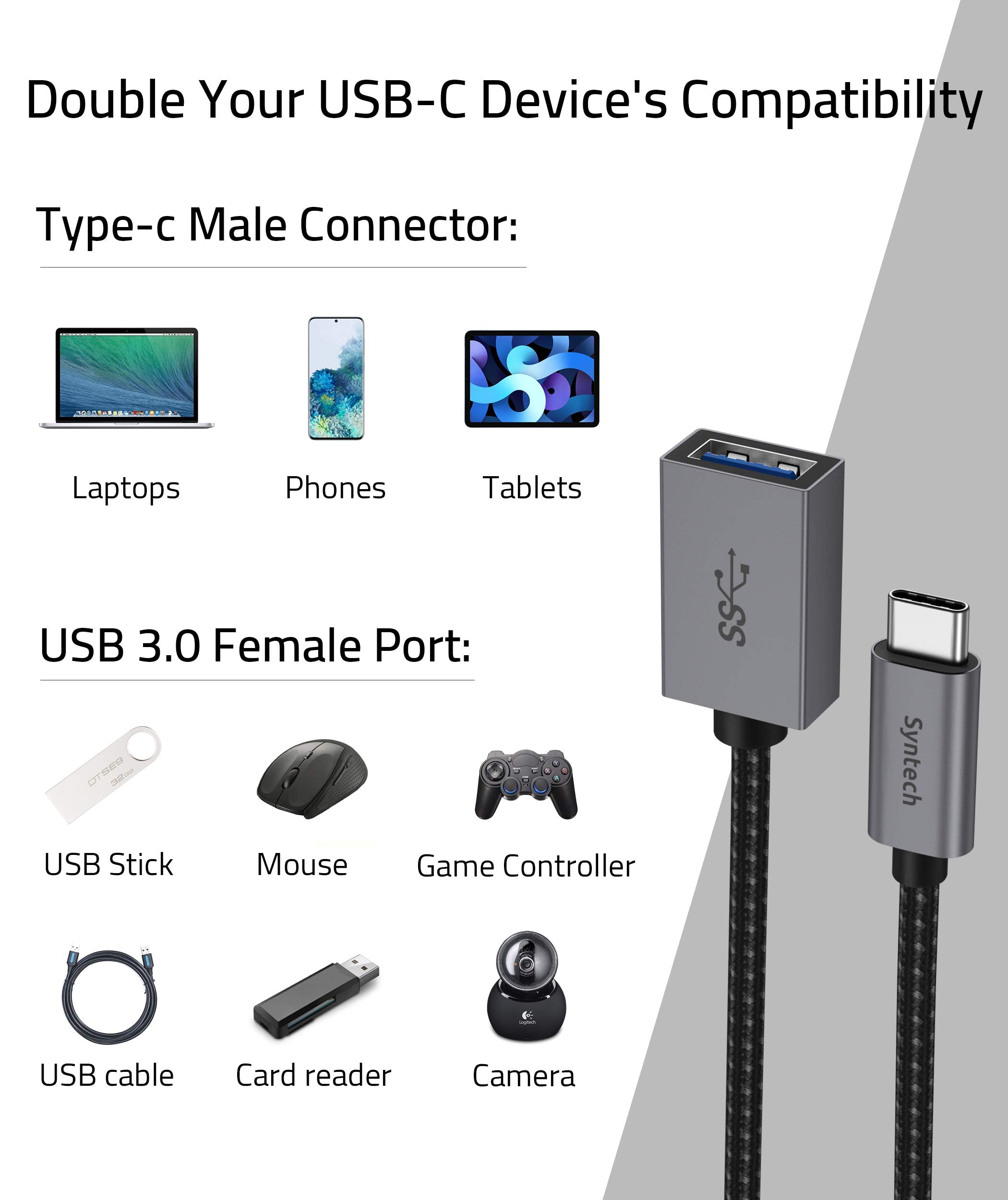 Syntech Usb C To Usb Adapter, 2 Pack Usb C To Usb3 Adapter,Thunderbolt 3 To Usb Female Adapter Otg Cable Compatible With Iphone