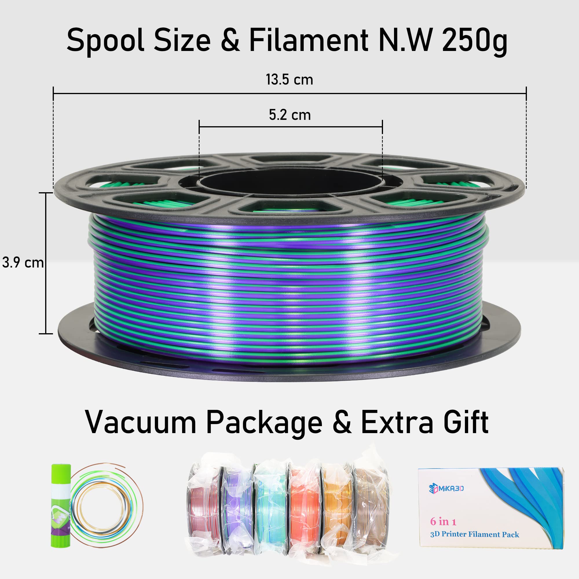 6 Spools Bicolor Dual Color 1.75Mm 3D Printer Filament Bundle, 3D Printing Silk Pla, Silk Black-Purple/Purple-Gold/Black-White/B