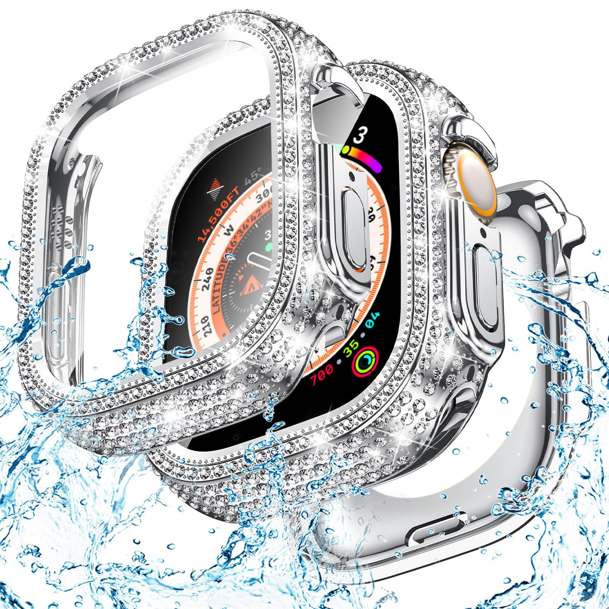 Goton 2 In 1 Waterproof Bling Case Compatible For Apple Watch Screen Protector 40Mm 41Mm 42Mm 44Mm 45Mm 46Mm Ultra 49Mm Series 1