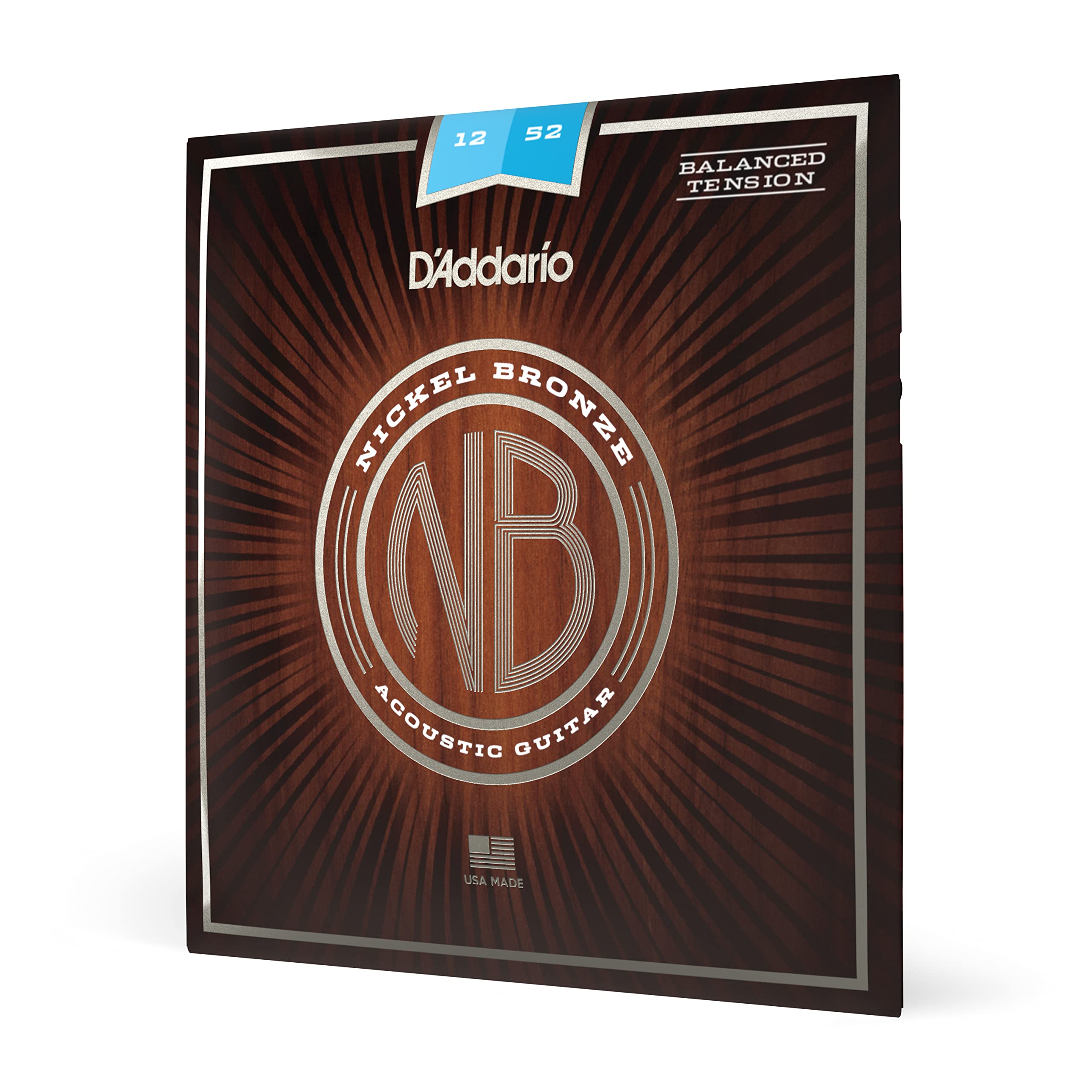 D'Addario Acoustic Guitar Strings, Nickel Bronze, Nb1252Bt, Light Gauge 12 52, Balanced Tension, 6 String Set, Pack Of 1