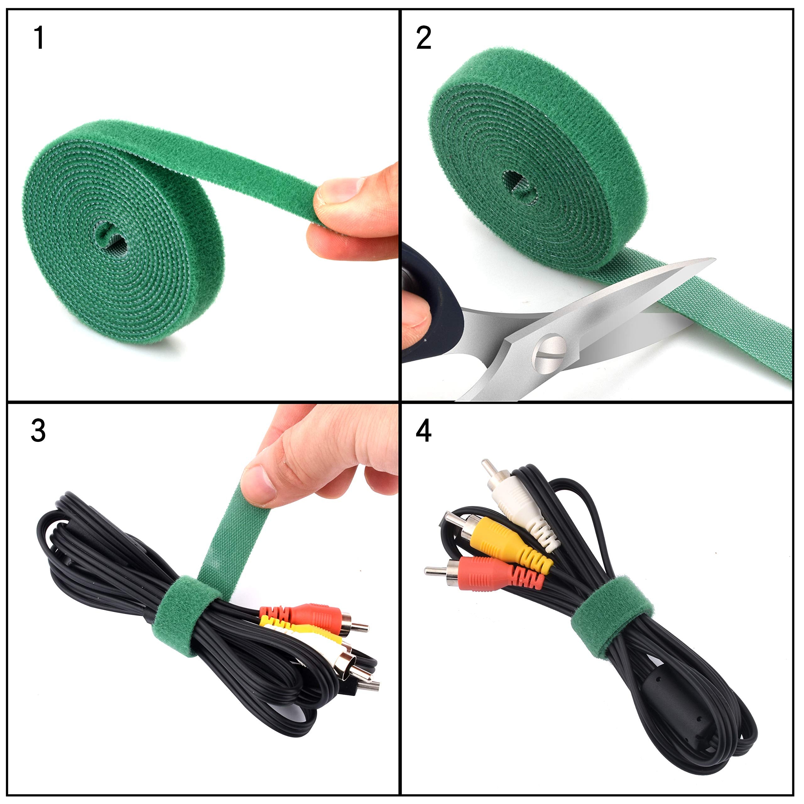 4 Roll Hook And Loop Reusable Fastening Nylon Cable Tie Wire Cord Straps Organizer By Wisdompro   Each 0.6 Inches Width, 6.6 Ft