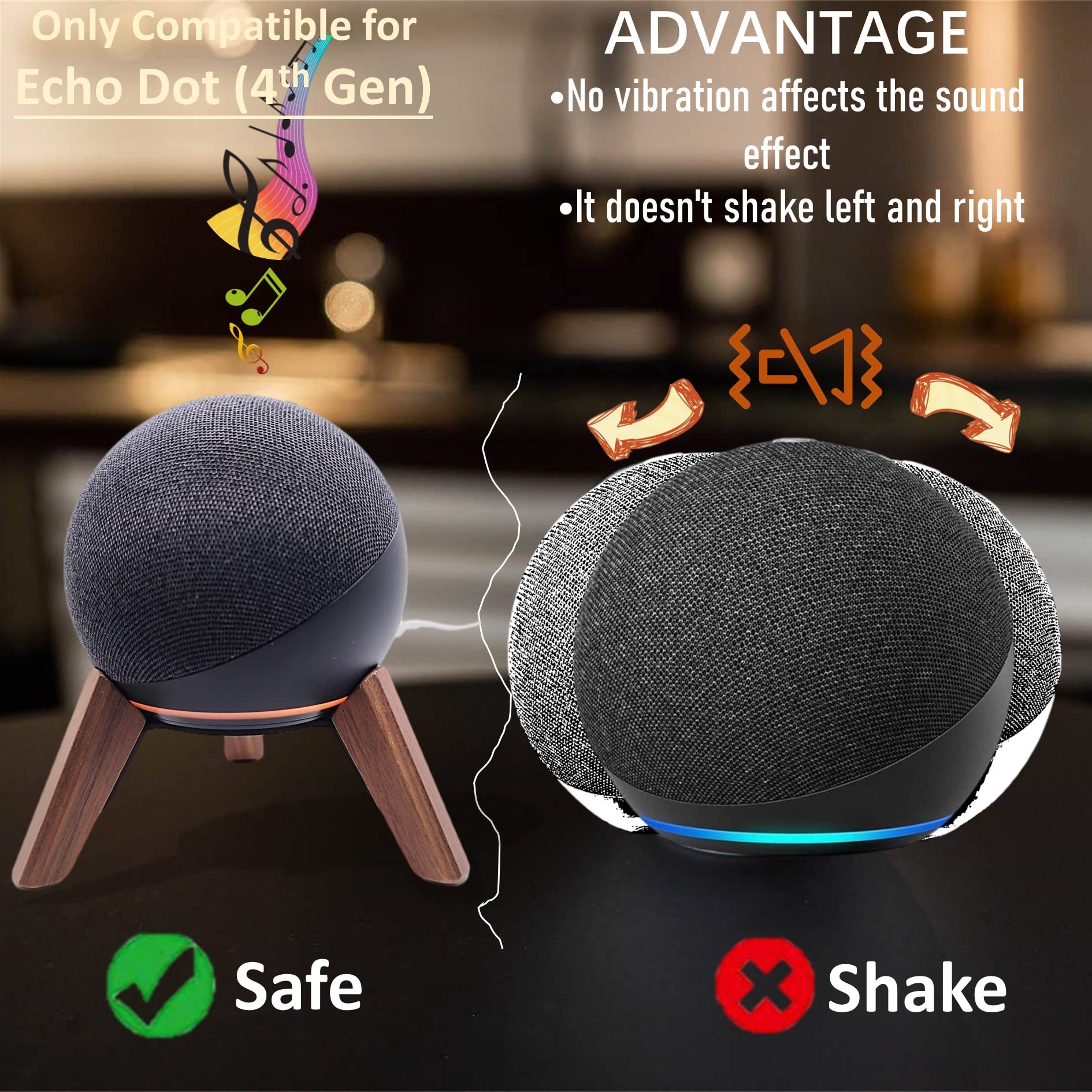 Real Wood Stand For Echo Dots(4Th Gen)(5Th Gen),Tripod Accessories Protect Speaker For Better Sound,Secure Stable Wooden Mount Holder For Echo Dot (Newest Model),(Walnut)