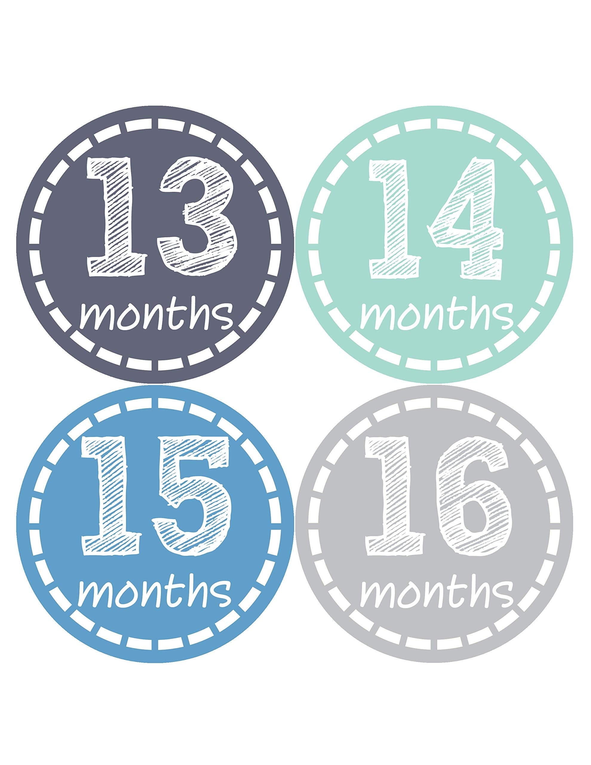 Months In Motion Baby Monthly Stickers   Style 115 (Months 13 24), Blue, Paper, 12 Stickers