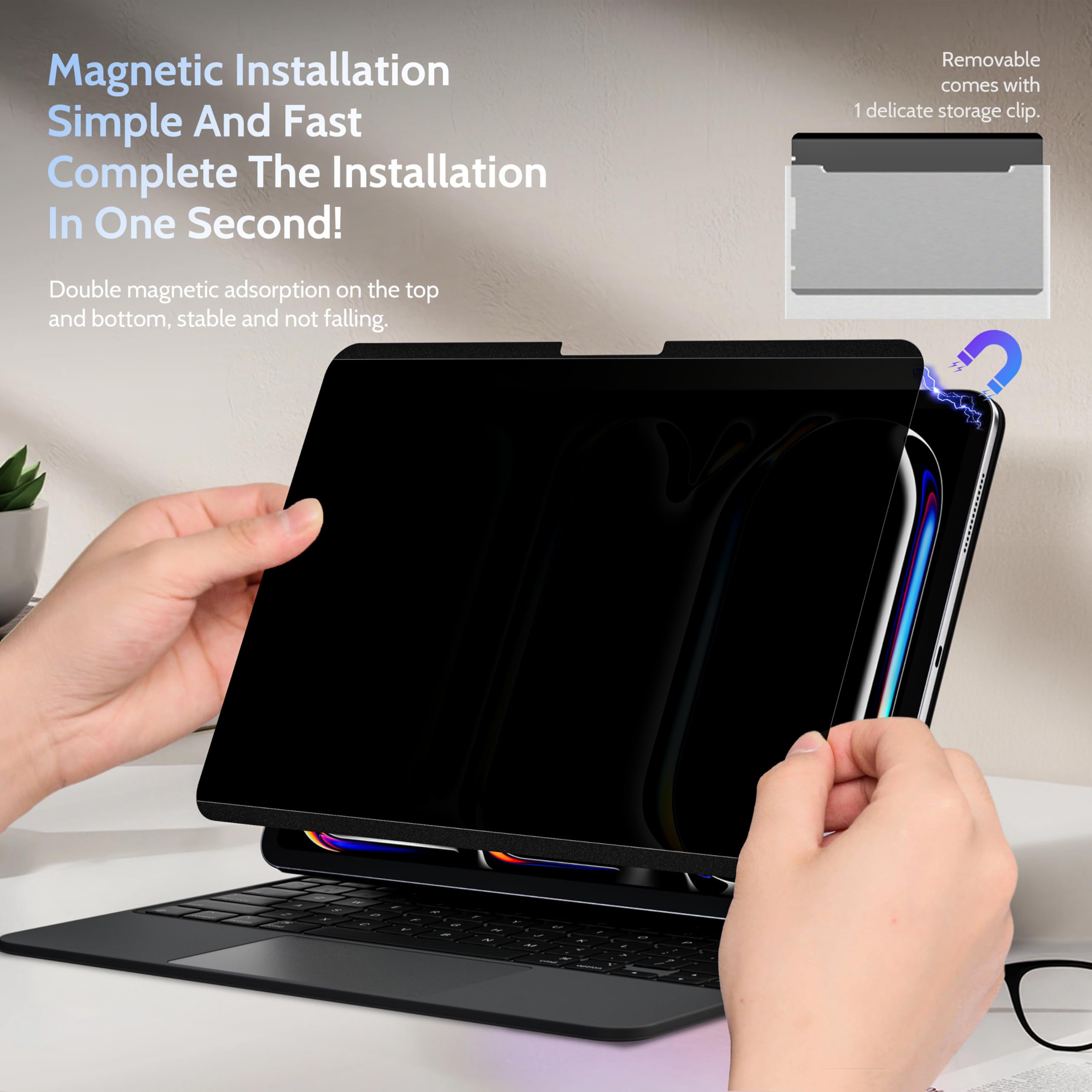 Peslv 4 Way Magnetic Privacy Screen For Ipad Pro 11 Inch 5Th (2024, M4),360 Removable Anti Blue Light Glare Spy Private Filter,