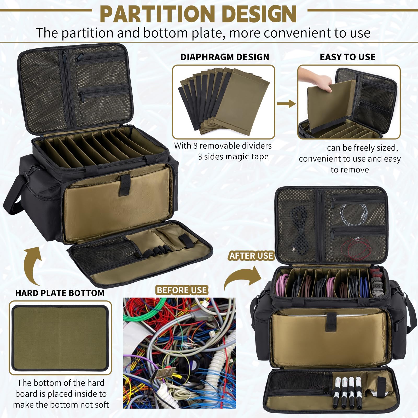 Akozlin Cable File Bag Dj Gig Bag Cord Organizer Case With Detachable Dividers For Laptop,Dj Gear, Sound Instrument And Music Eq