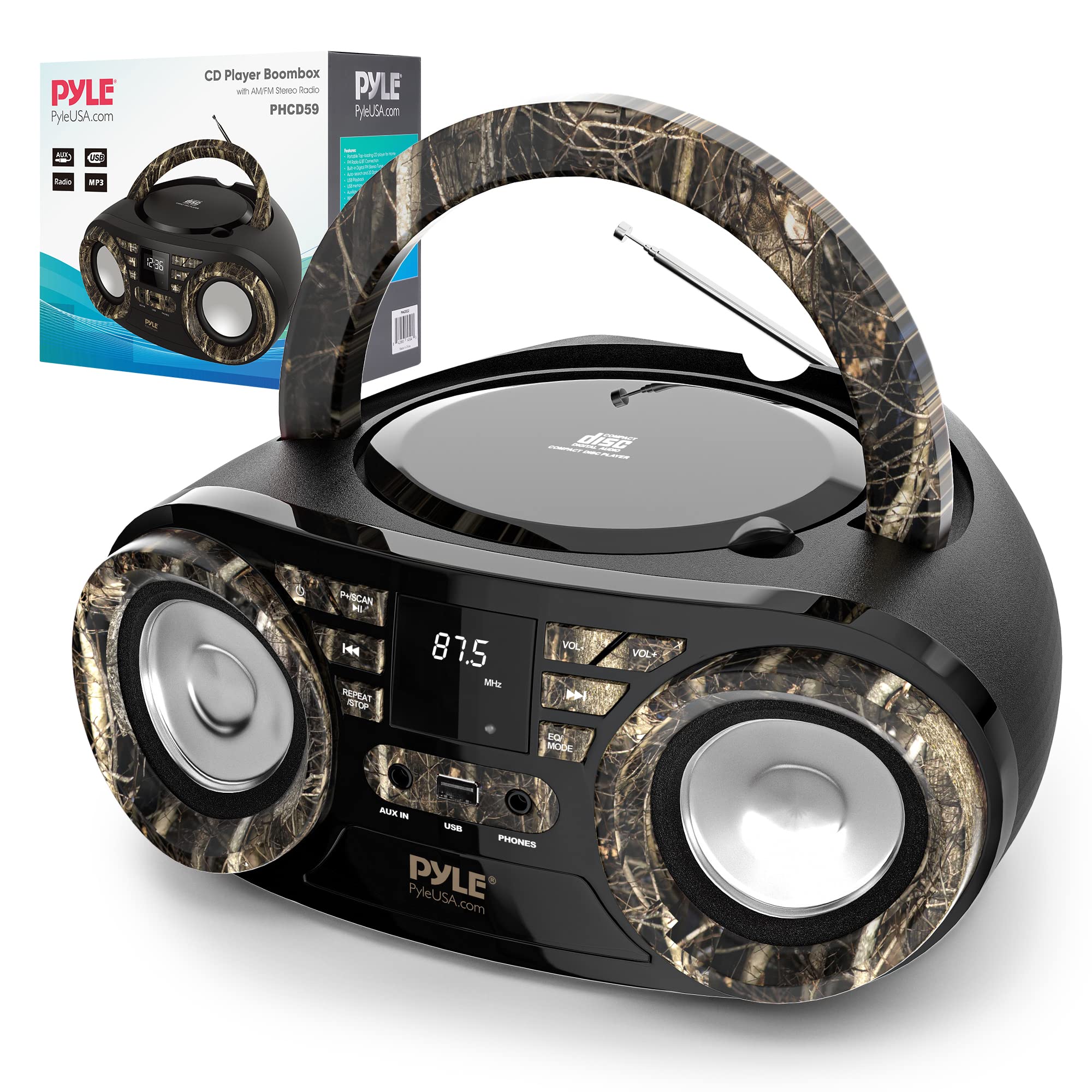 Pyle Portable Cd Player Boombox Speaker,Wireless Bt Streaming,Am Fm Stereo Radio&Enhanced Sound,Cd R Rw,Mp3,Wma Playback,Usb Por