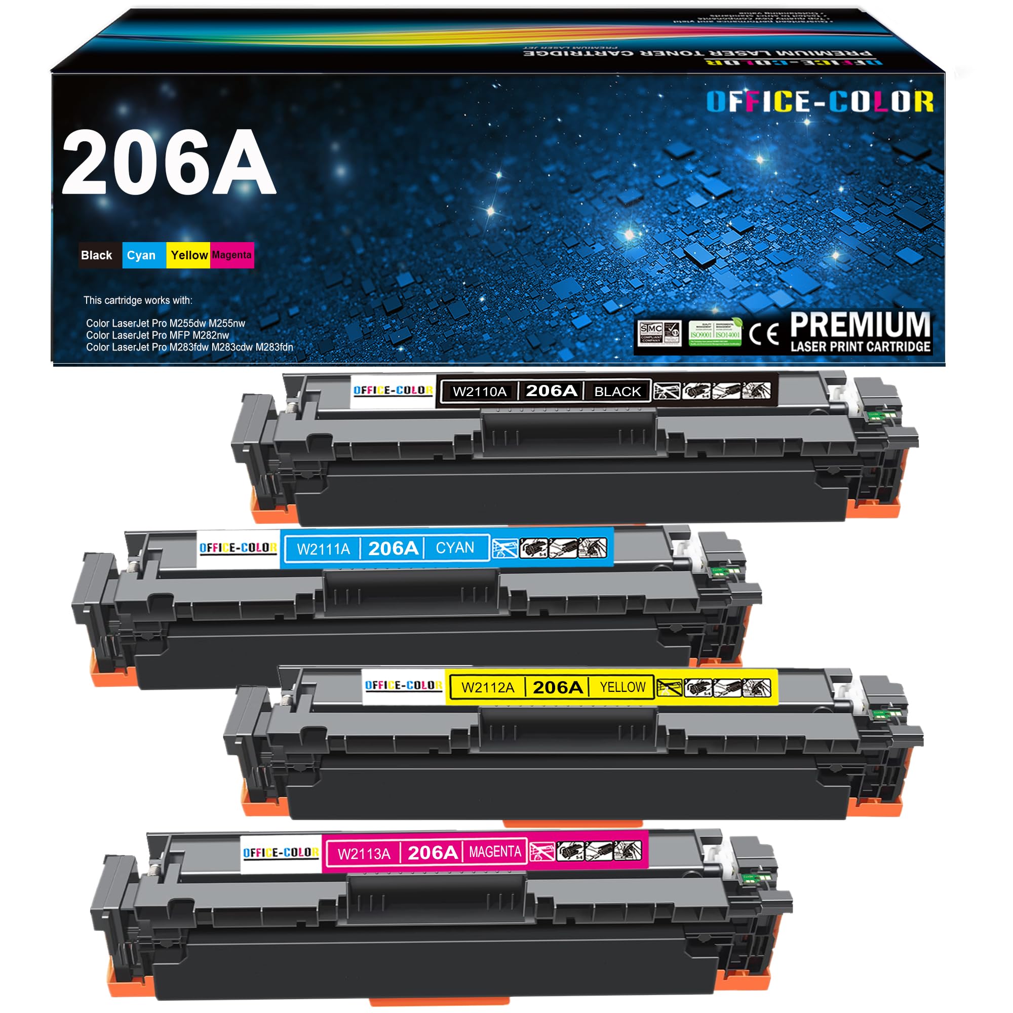 206A Toner Cartridges 4 Pack Works with HP Color LaserJet Pro MFP M283fdw,MFP M283cdw,M255dw,M255nw,M255,M282nw,M282,M283 Printe