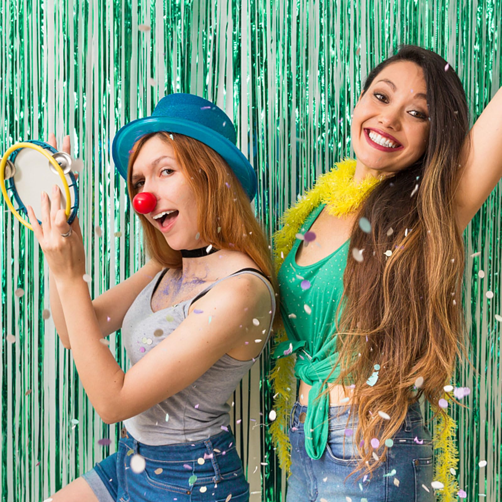 5 Pack Foil Curtain Backdrop Green Metallic Tinsel Foil Fringe Curtains Photo Booth Props For Birthday Wedding Engagement Baby S