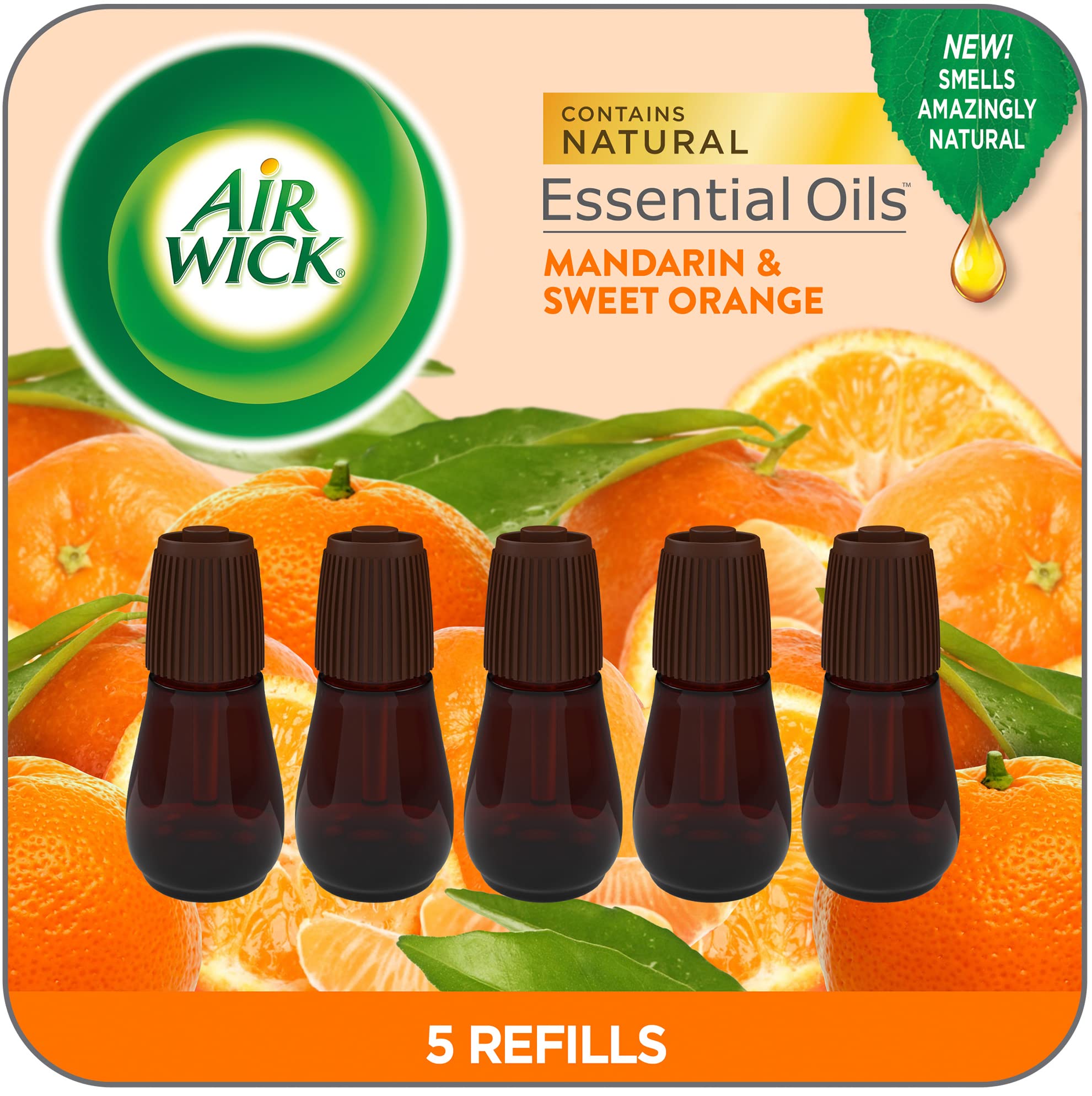 Air Wick Essential Mist Refill, 5 Ct, Mandarin & Sweet Orange, Essential Oils Diffuser, Air Freshener