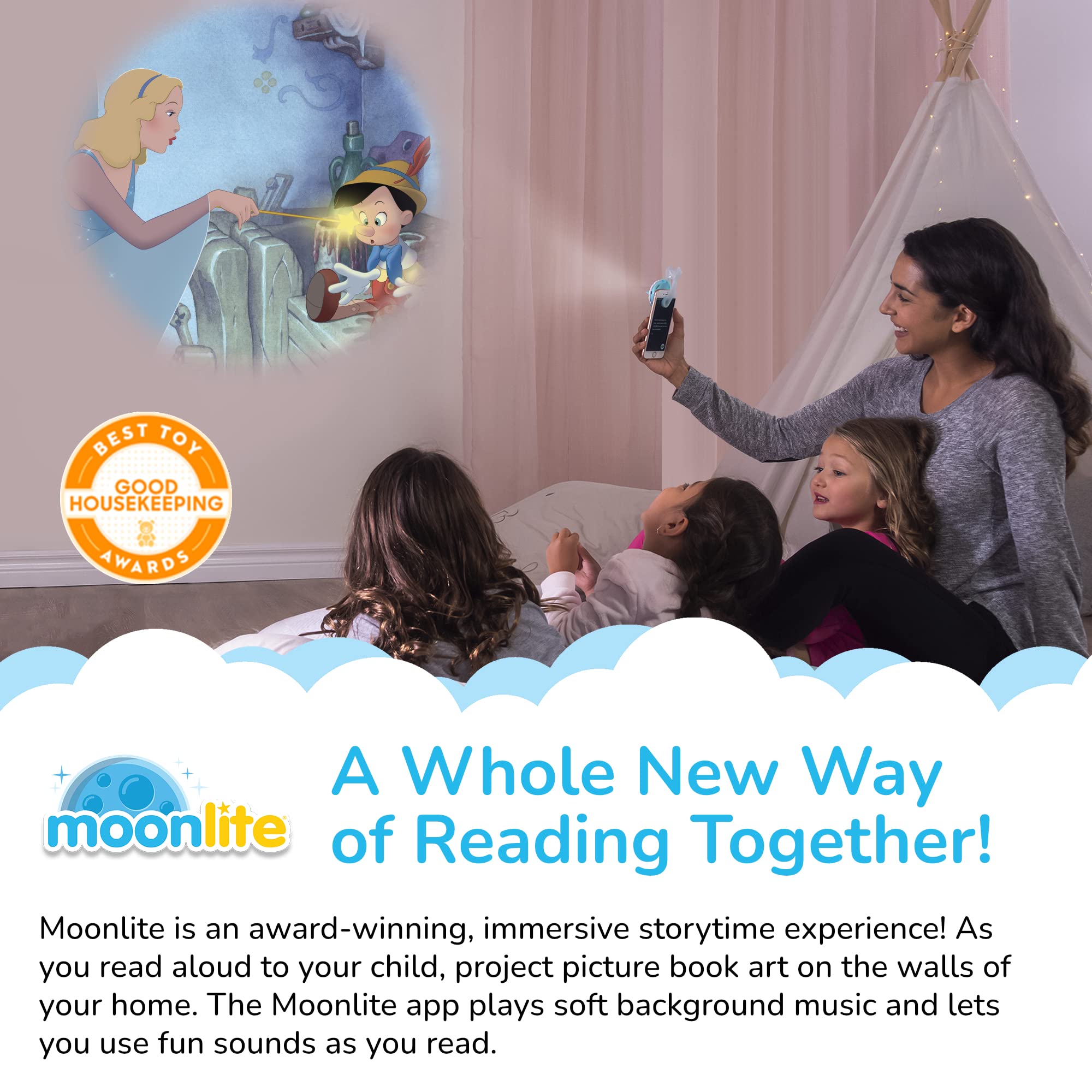 Moonlite Storytime Projector, Magical Bedtime Kids Book Projector For Immersive Reading Experience, Smartphone Compatible Storyb
