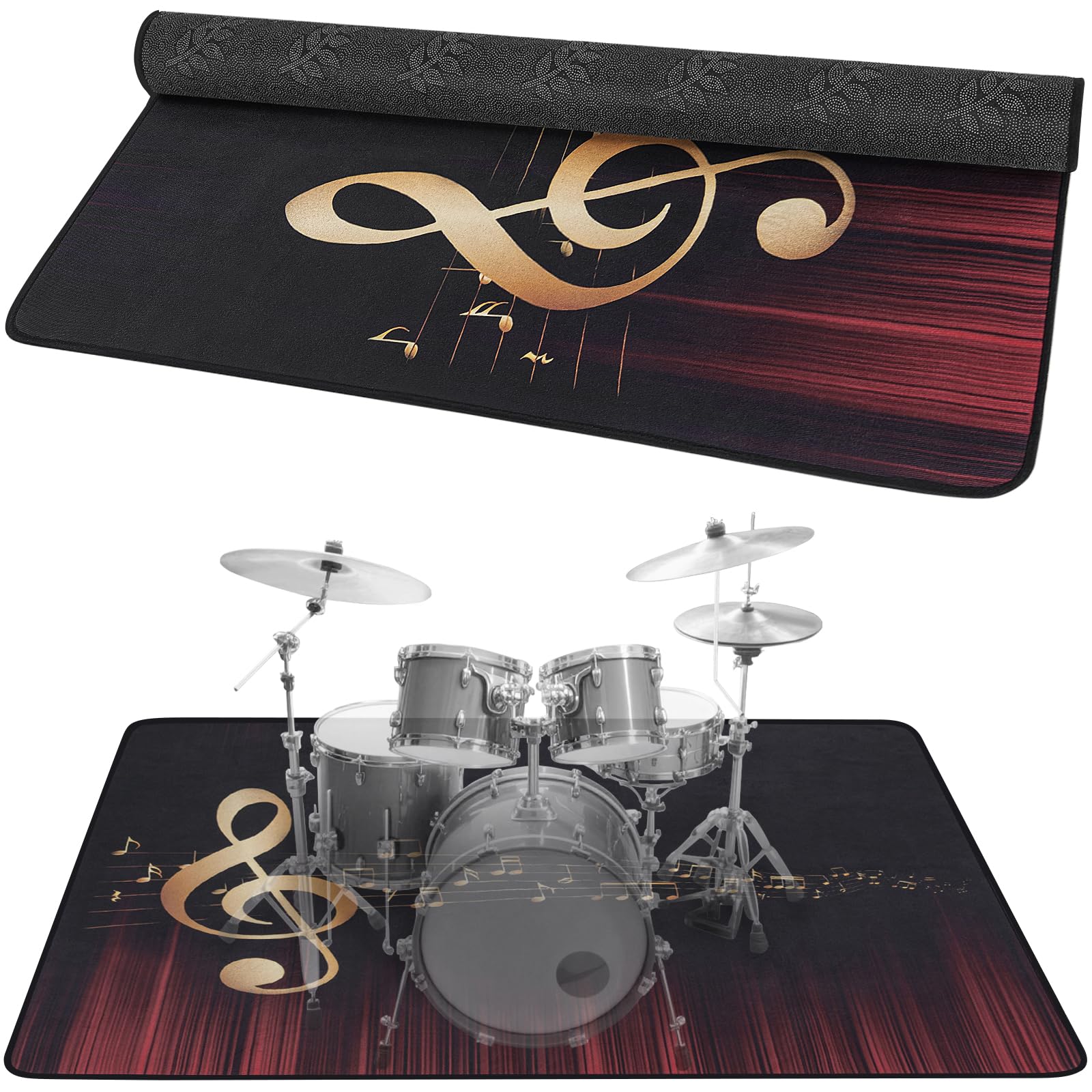 4.6Ft x 5.9Ft Drum Mat Drum Carpet Tightly Woven Fabric with Non-Slip Grip Bottom Drum Rug for Bedroom, Studio, Apartment, Sound