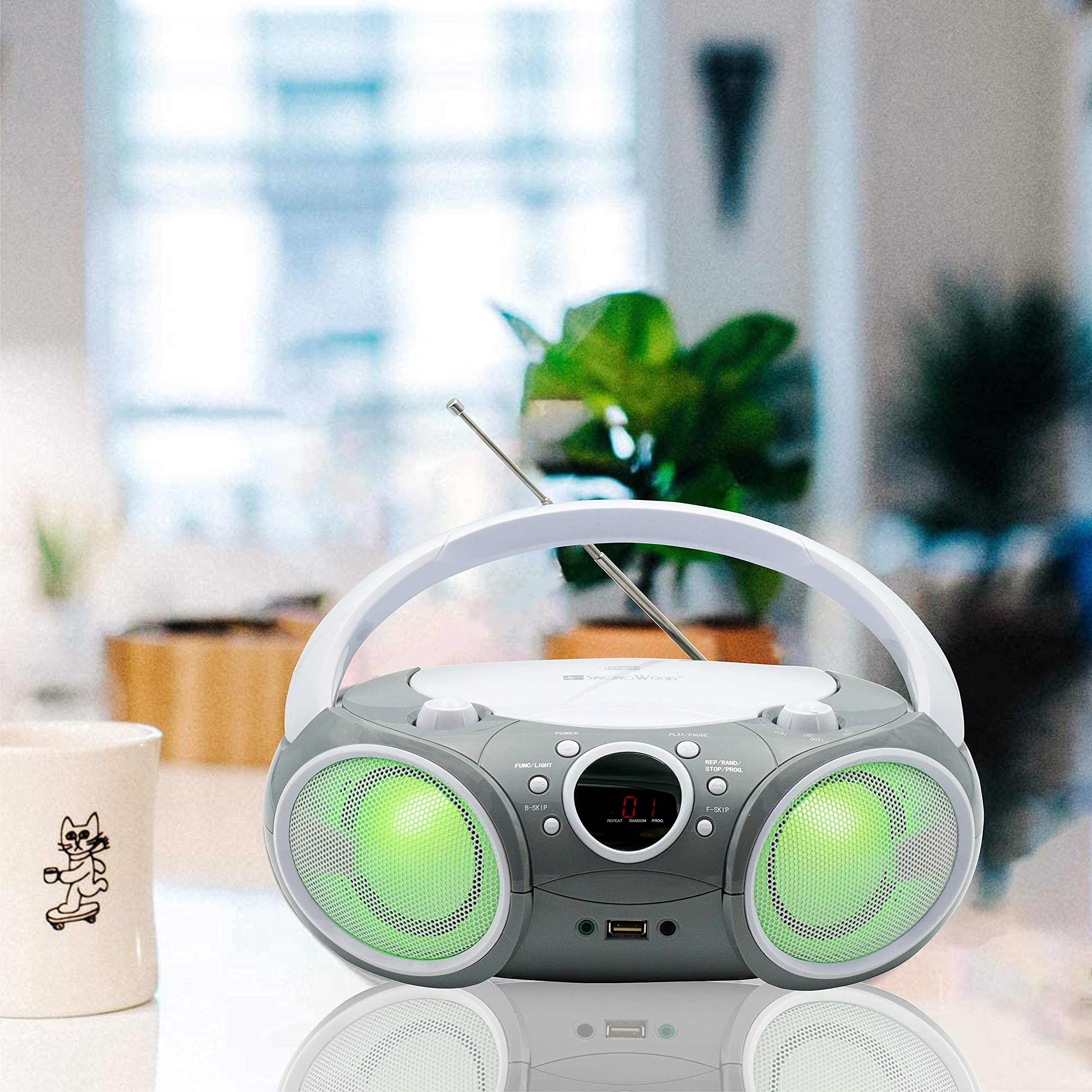 Singing Wood 030Btl Cd/Cd R/Cd Rw Boombox Portable/W Bluetooth, Usb, Am/Fm Radio, Aux Input, Headset Jack, Foldable Carrying Han