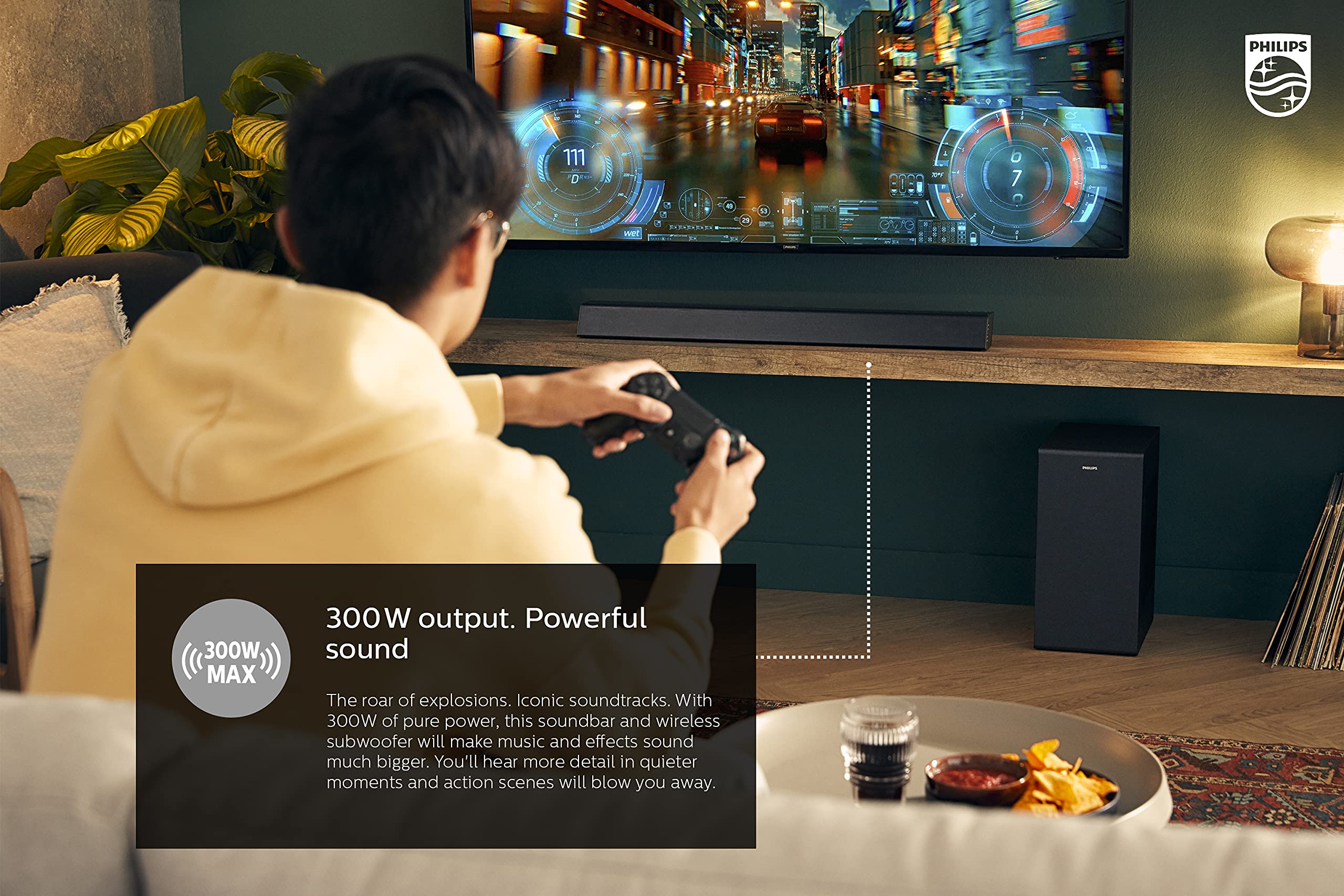 Philips B7305 2.1 Channel 300 Watts Dolby Audio Performance Soundbar Speaker With Wireless Subwoofer, Hdmi Arc (Tab7305)