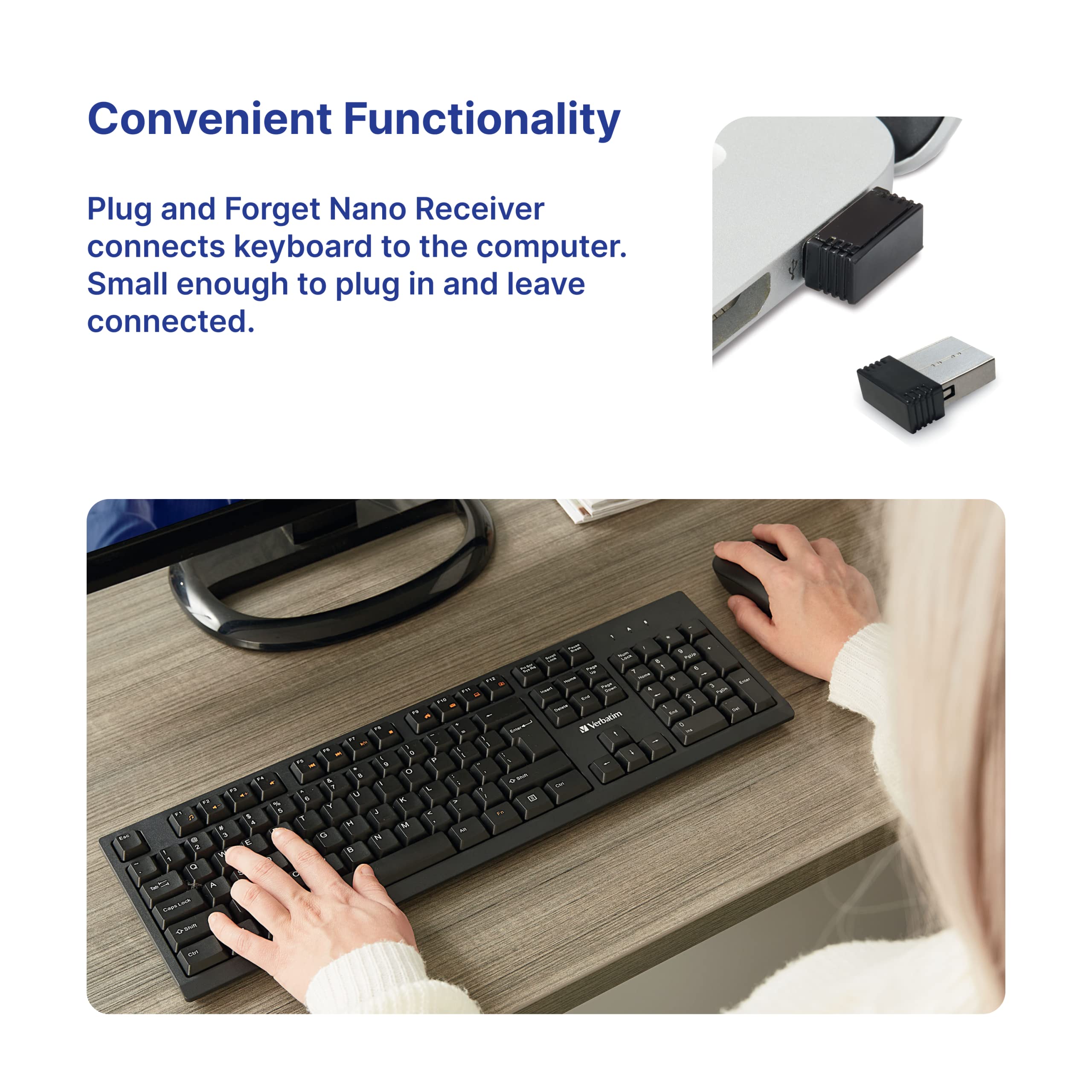 Verbatim Slimline Wireless Keyboard 2.4Ghz Usb Plug-And-Play Numeric Keypad Adjustable Tilt Legs Wireless Full-Size Computer Key