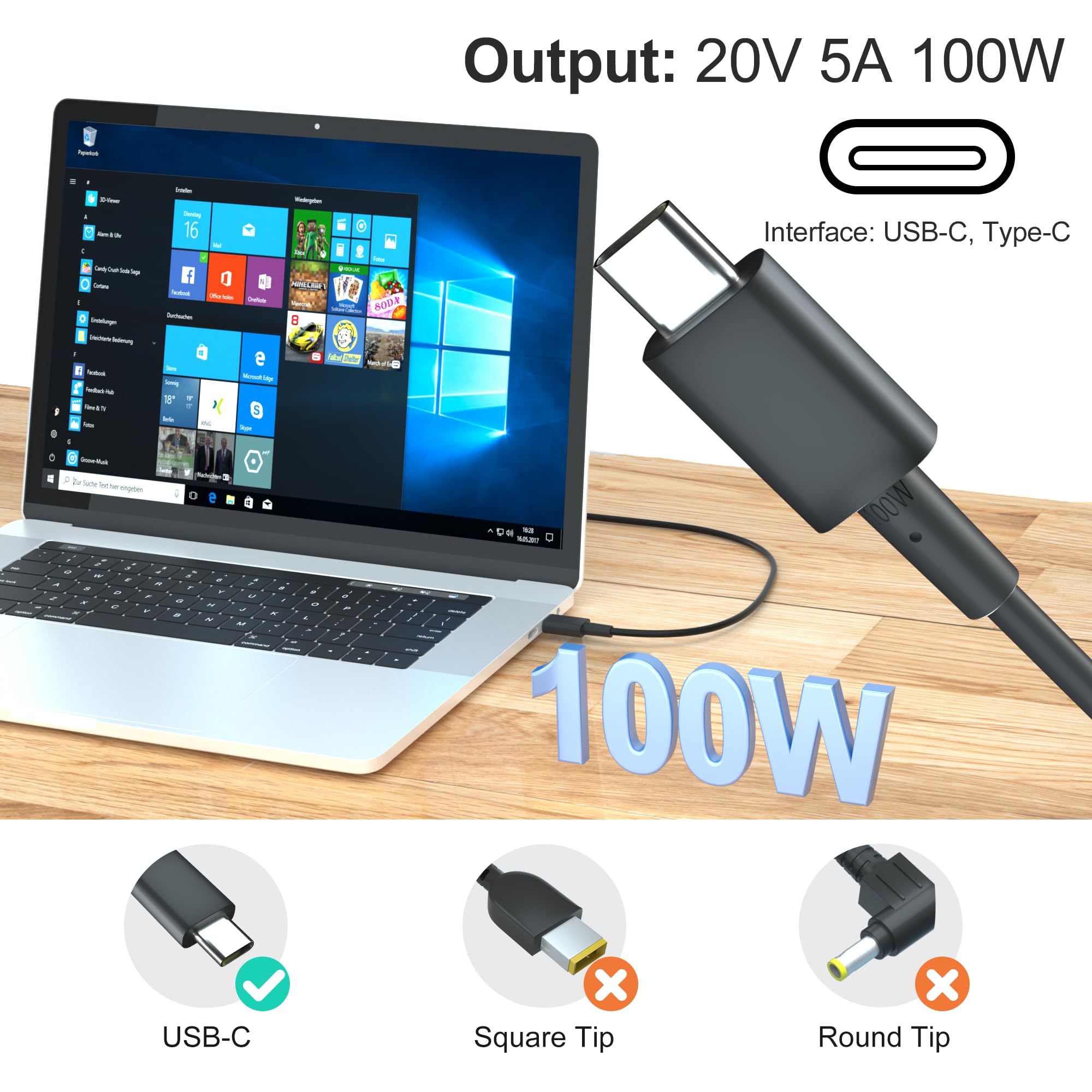 100W Usb C Laptop Charger For Asus   Fit For Asus Rog A20 100P1A, Flow Z13 X13 Gv301 Gz301 Ga401Qm Ga503Qm G533Qm, Zenbook 14 14