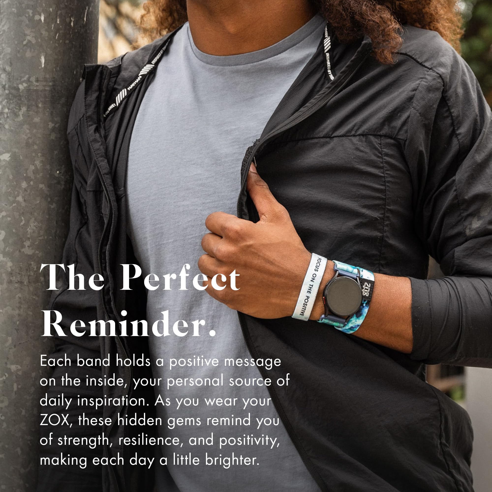 Zox Android Smart Watch Band - Focus On The Positive | Soft, Adjustable Elastic Band With Motivational Affirmations And Beautifu