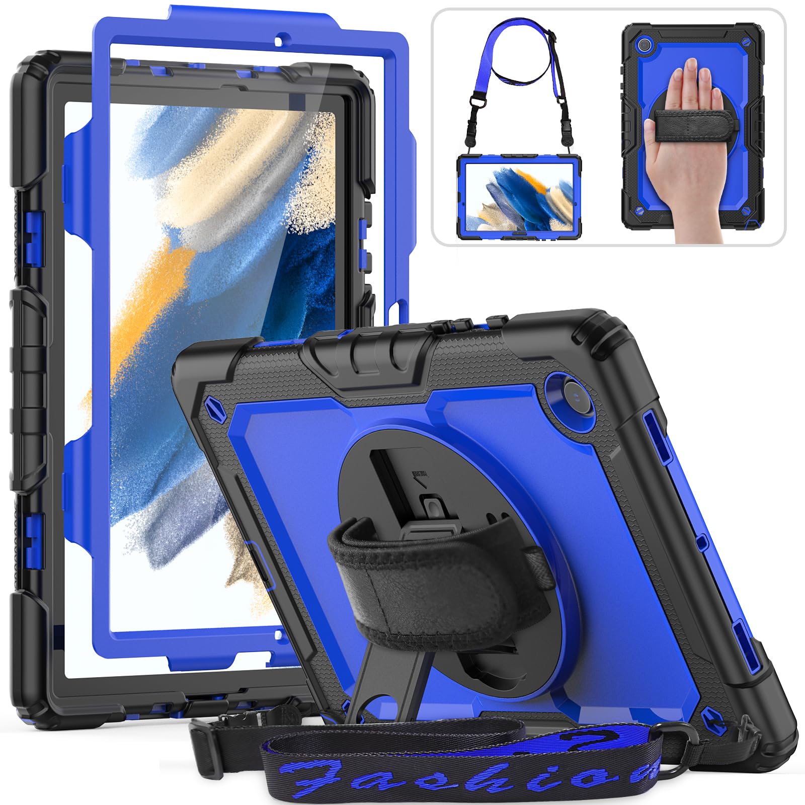 Hxcaseac For Samsung Galaxy Tab A8 Case 10.5 Full Body Protective With Rotating Hand Strap/Screen Protector/Built In Stand, Stur