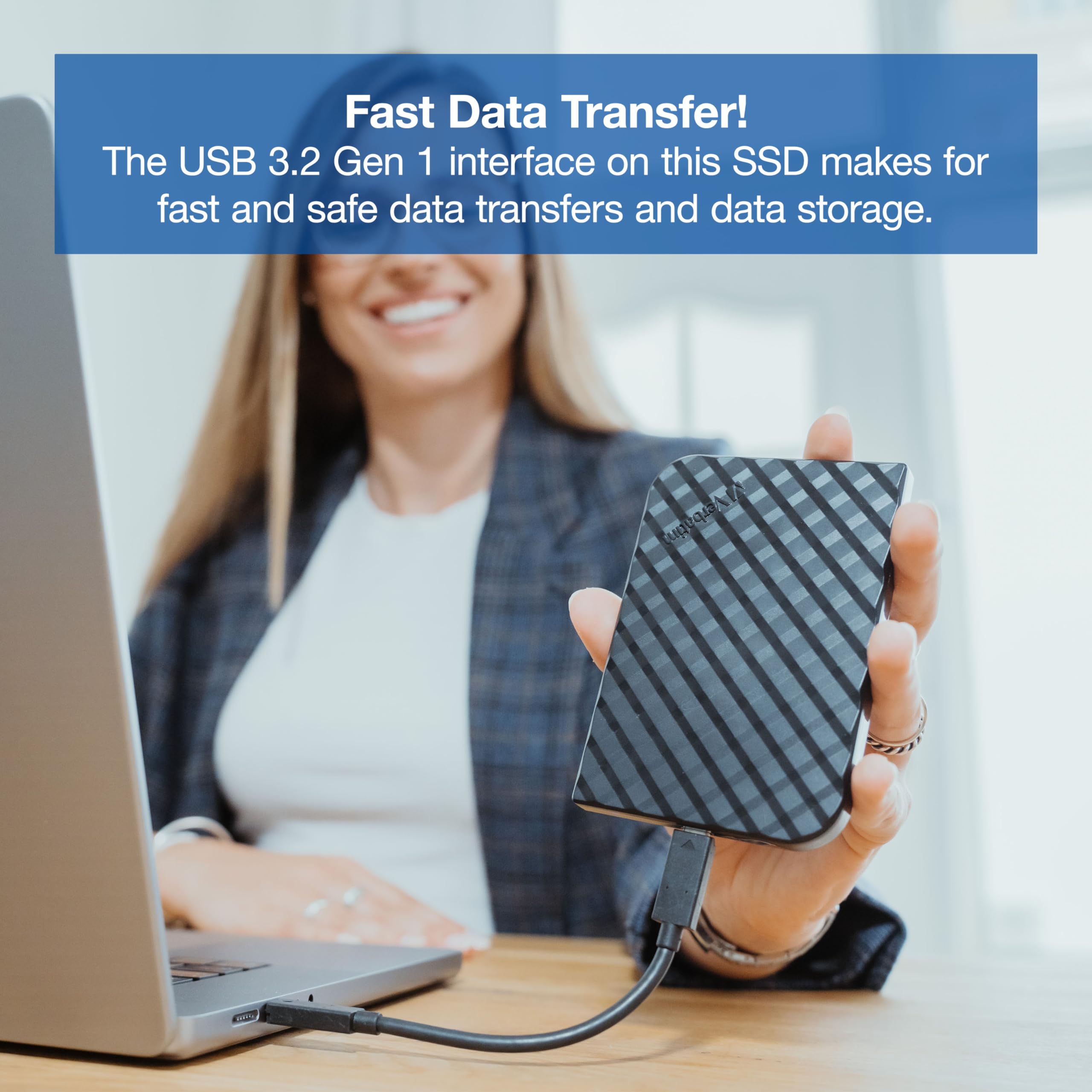 Verbatim 512Gb Portable Ssd External Hard Drive Store N Go Usb 3.2 Gen 1 Usb-C Adapter Included - External Solid State Drive