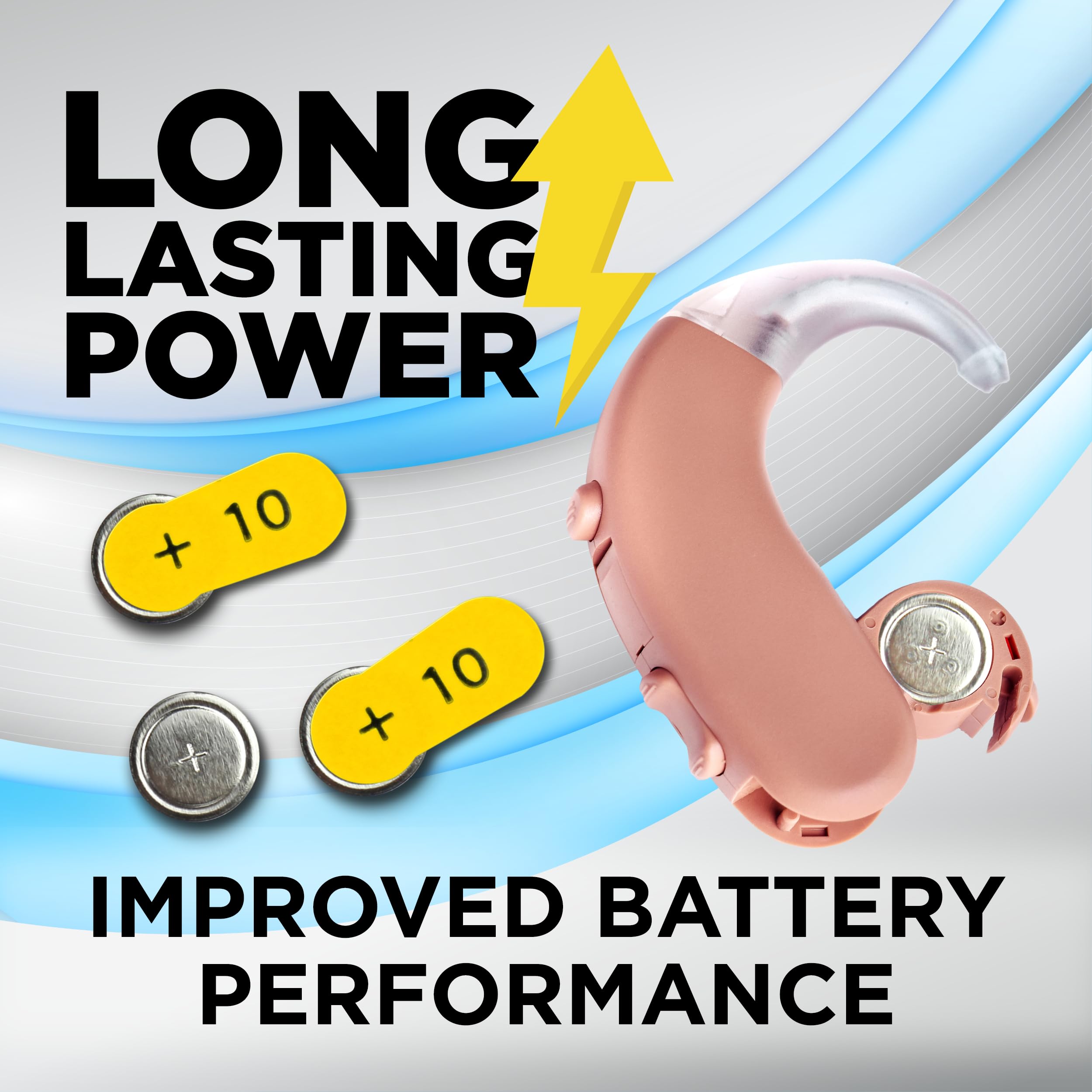 Powermax Size 10 Hearing Aid Batteries, 180 Count Long Lasting Battery Pack, Yellow Long Tab For Easy Change